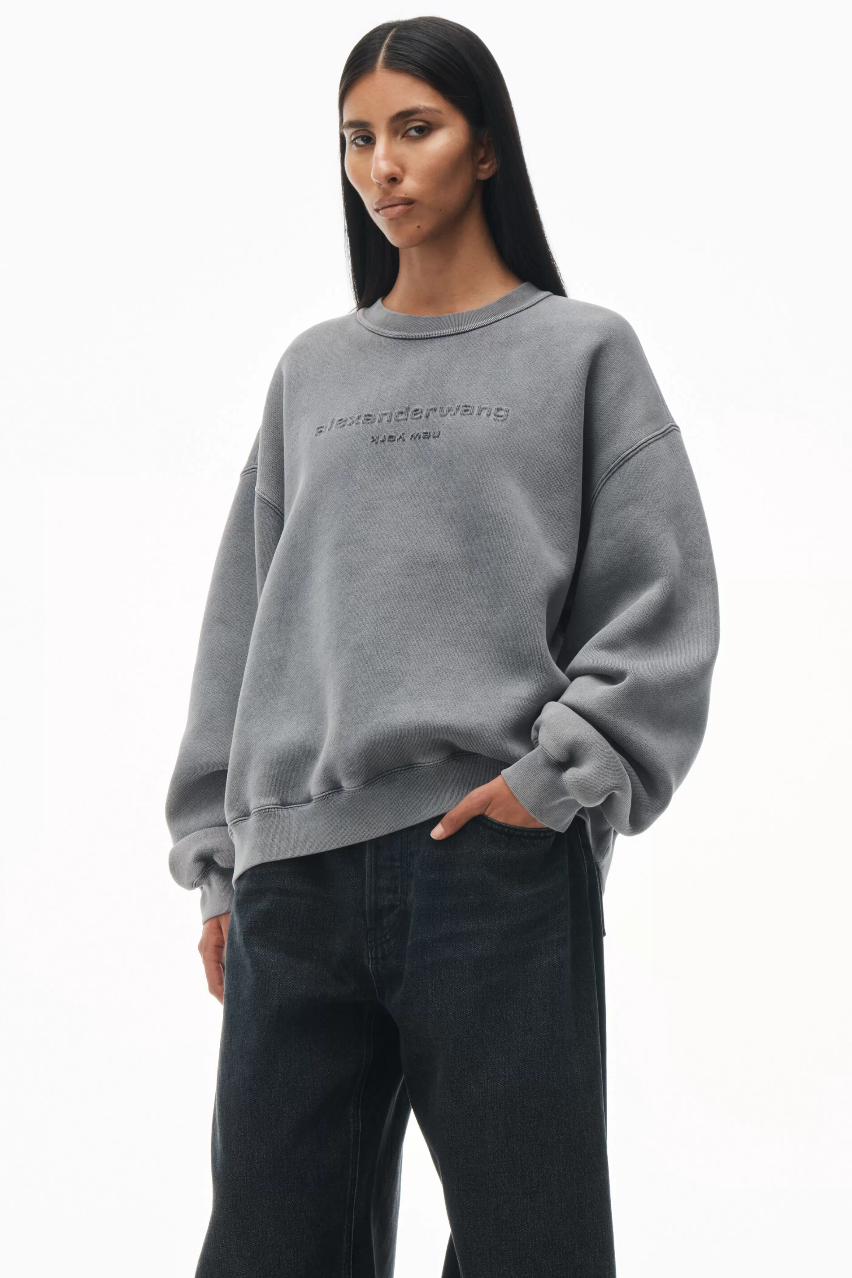 Women Alexander Wang Alexanderwang Acid Wash Sweatshirt In Structured Terry