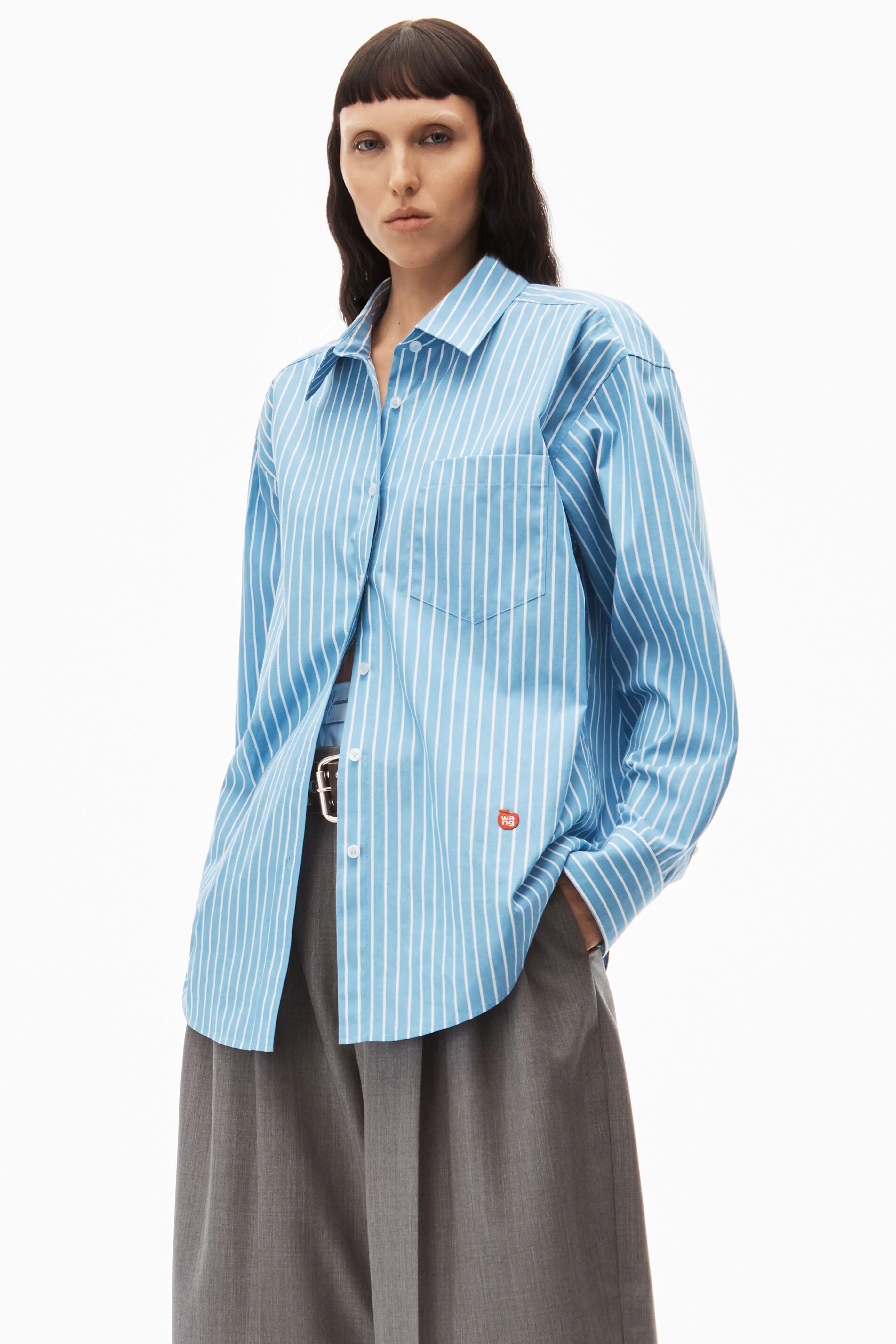 Women Alexander Wang Alexanderwang APPLE BOYFRIEND SHIRT IN COMPACT COTTON