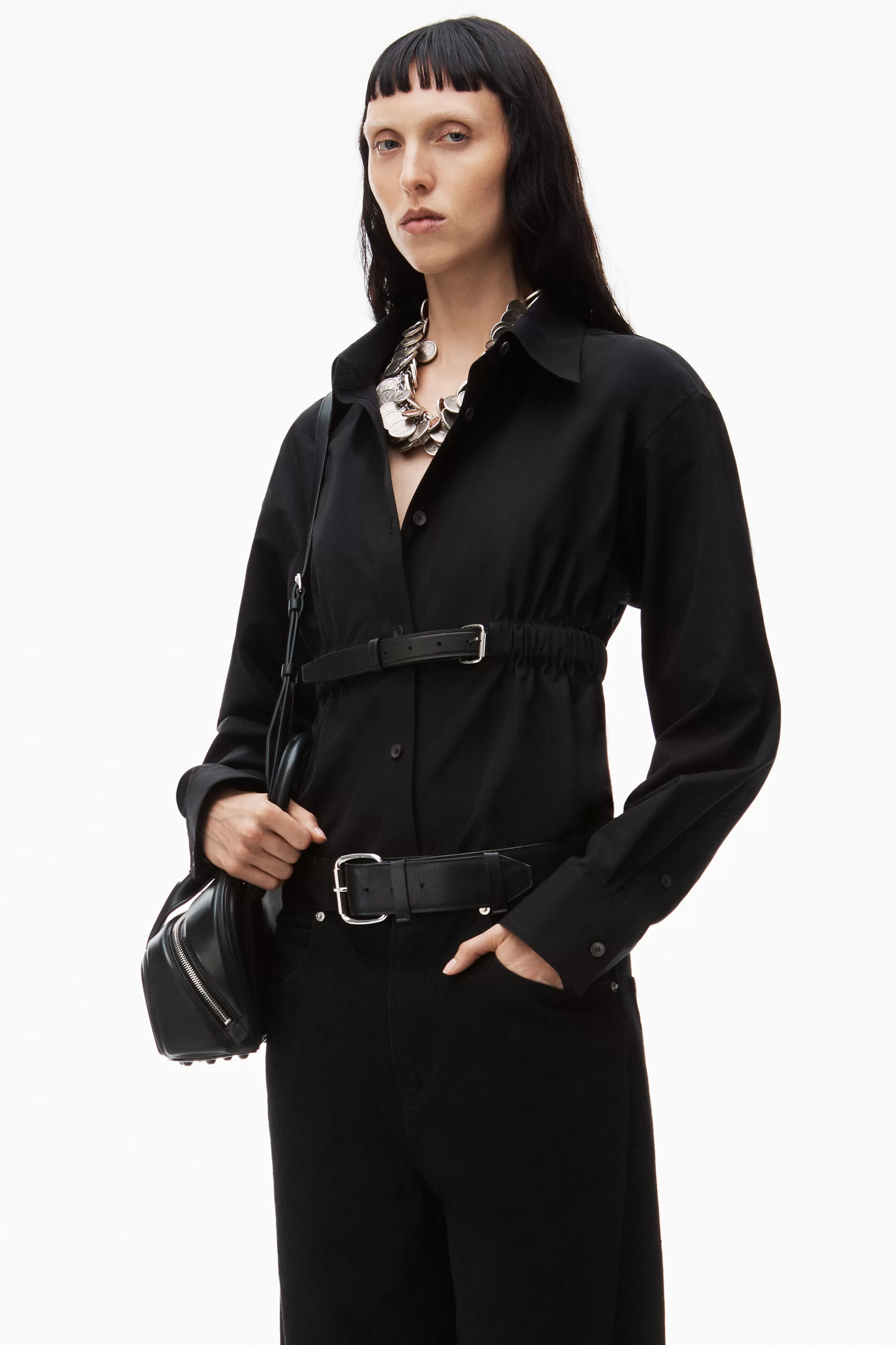 Women Alexander Wang Alexanderwang Belted Cotton Button Down Tunic