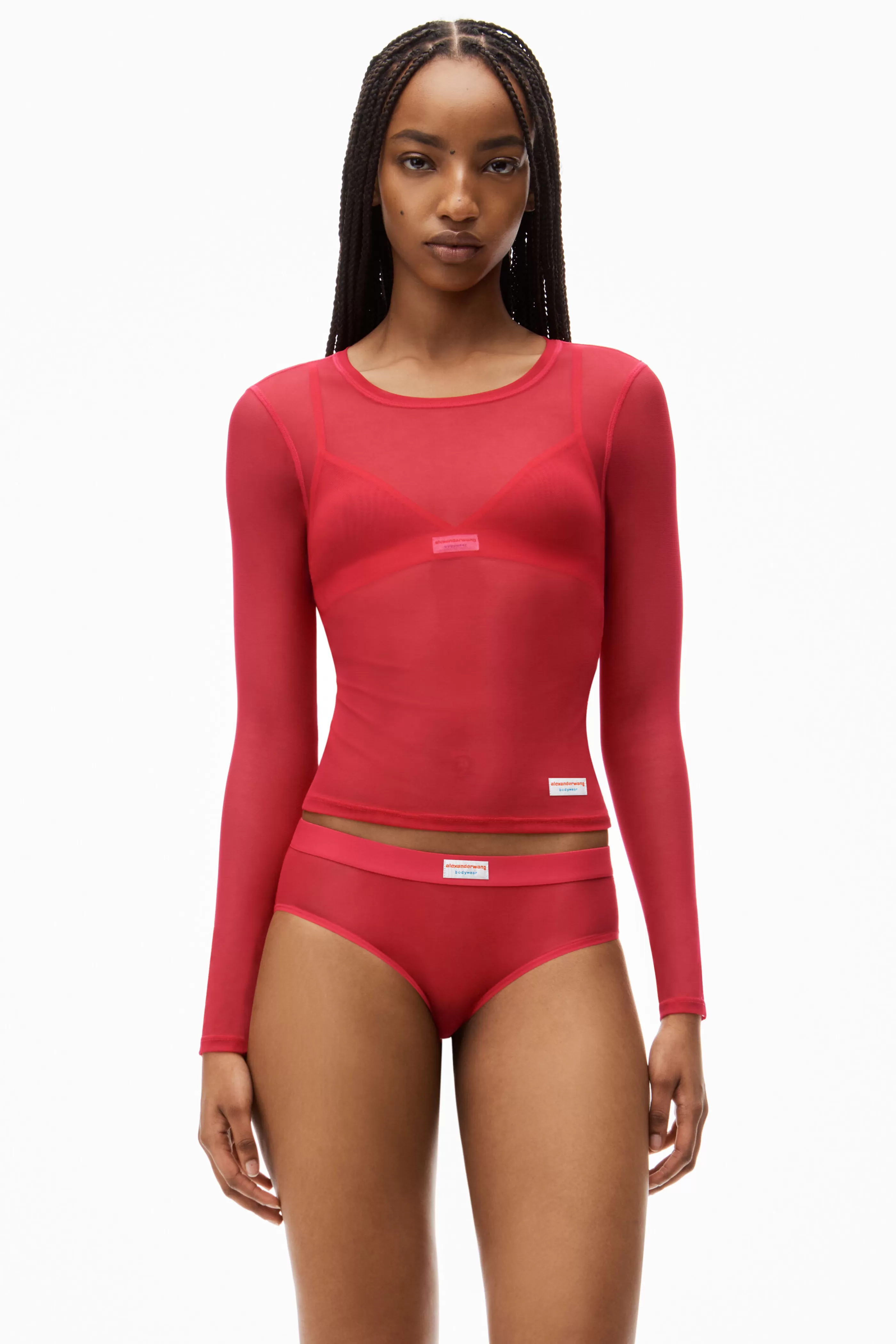 Alexander Wang Alexanderwang Bodycon Long-Sleeve Tee In Fine Mesh