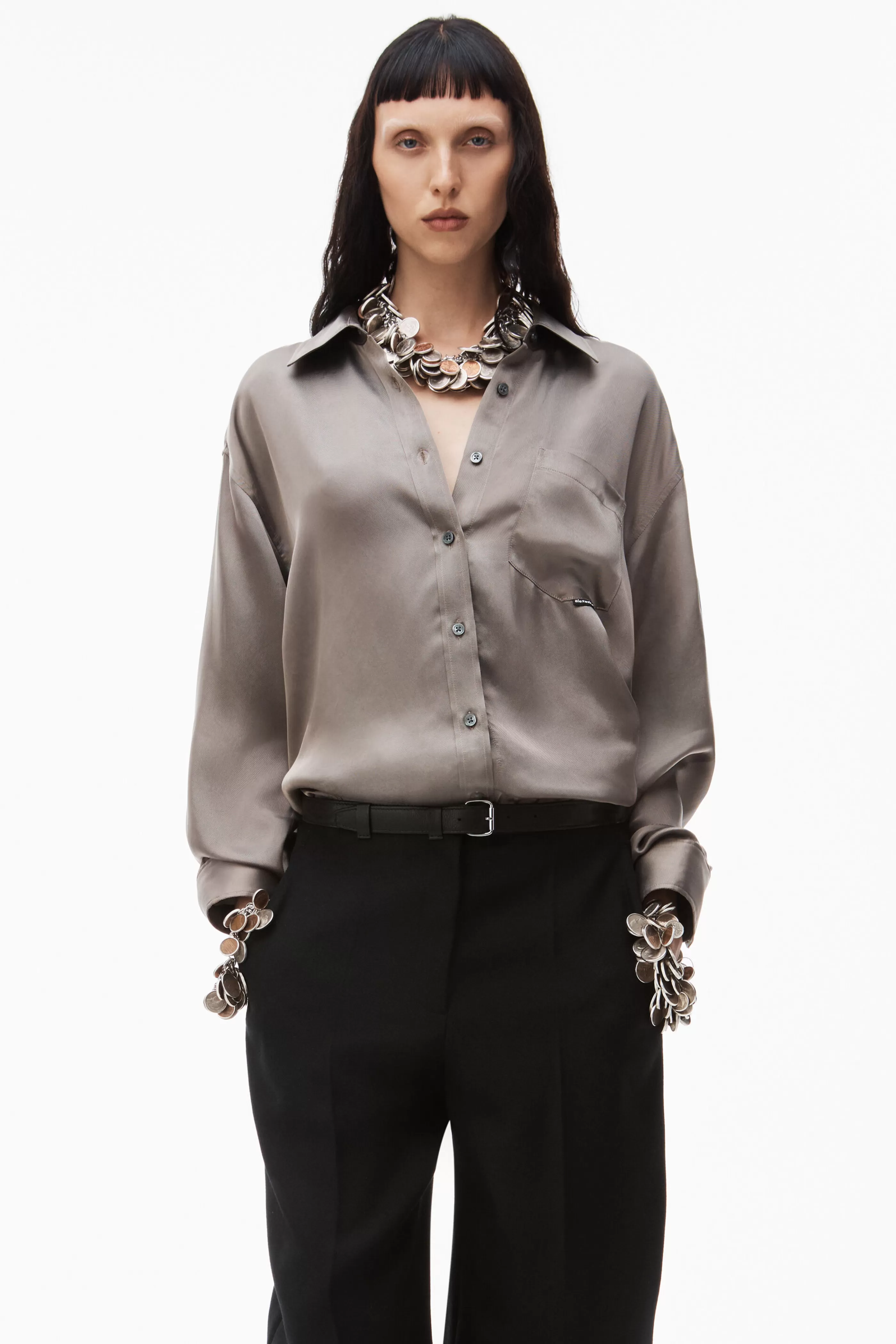 Women Alexander Wang Alexanderwang Boyfriend Shirt In Shiny Cupro