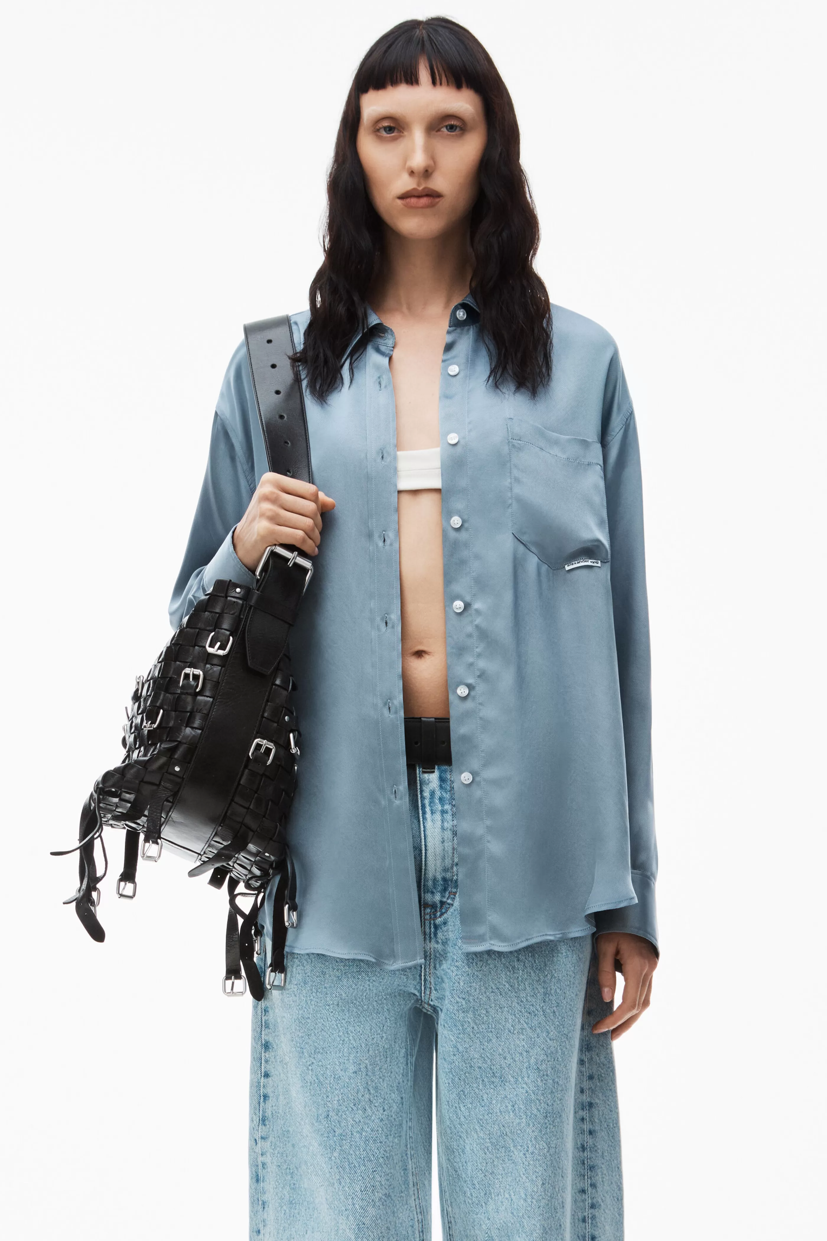 Women Alexander Wang Alexanderwang Boyfriend Shirt In Shiny Cupro