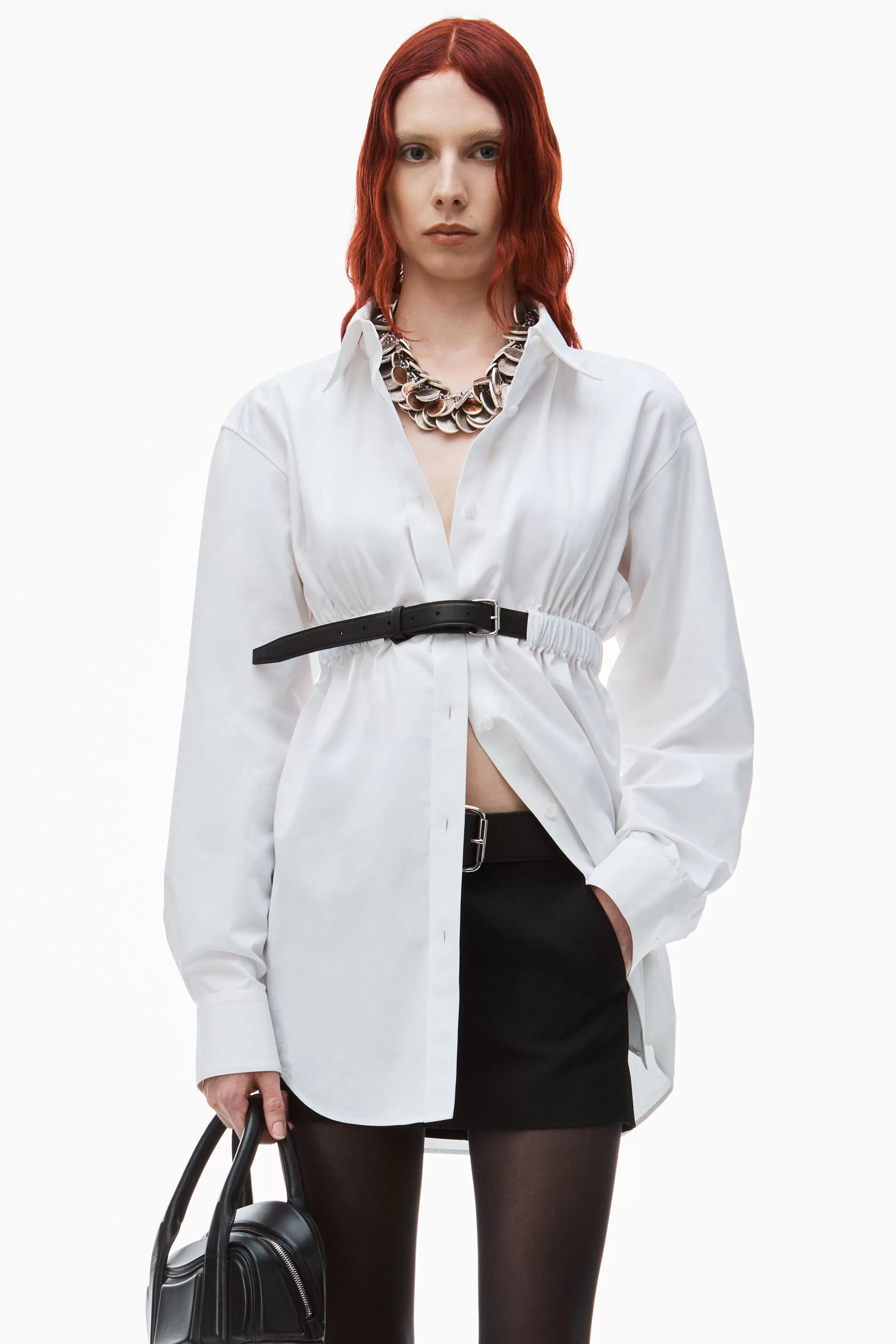 Women Alexander Wang Alexanderwang Button Down Belted Tunic In Cotton