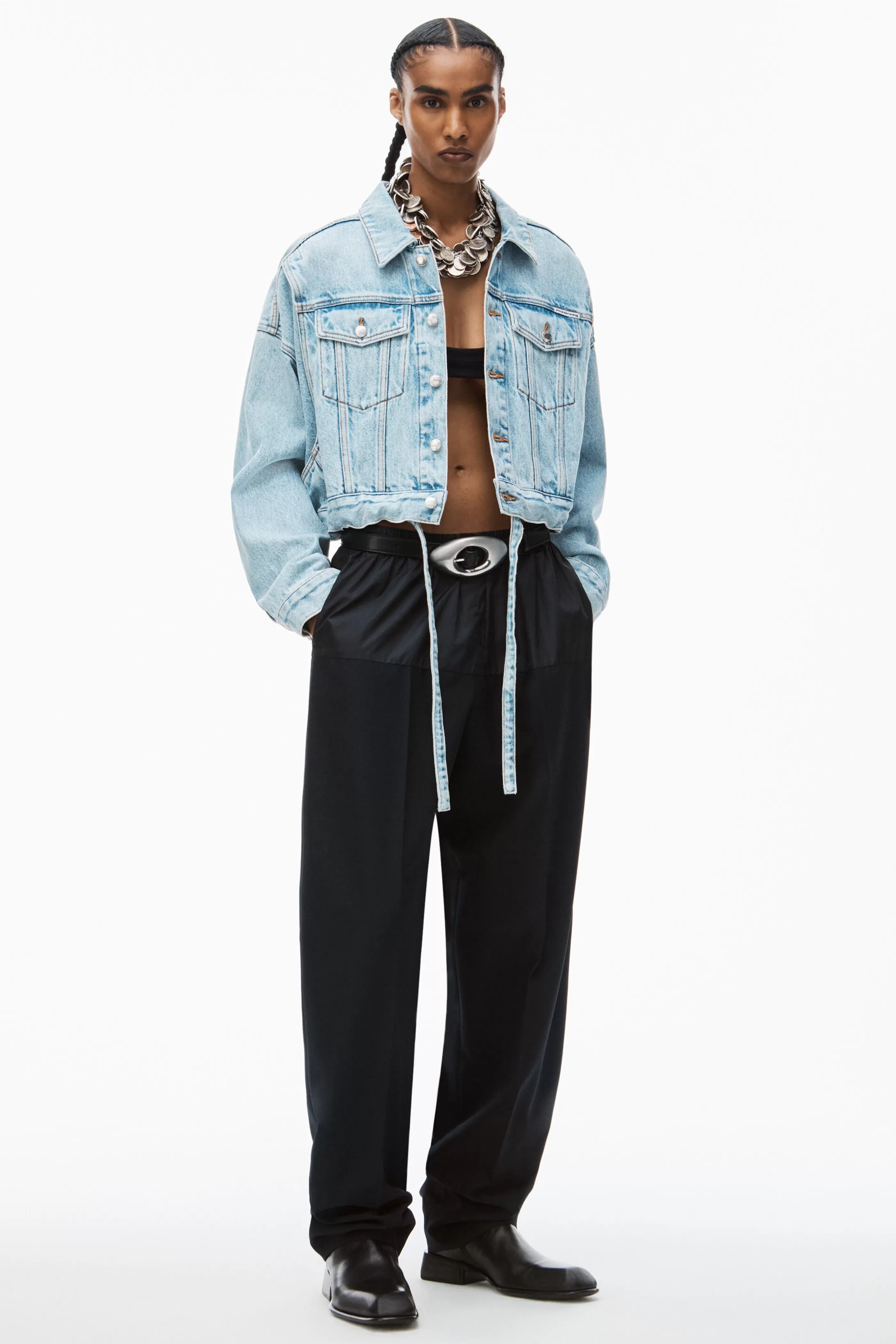 Women Alexander Wang Alexanderwang Cinch Hem Trucker Jacket In Denim