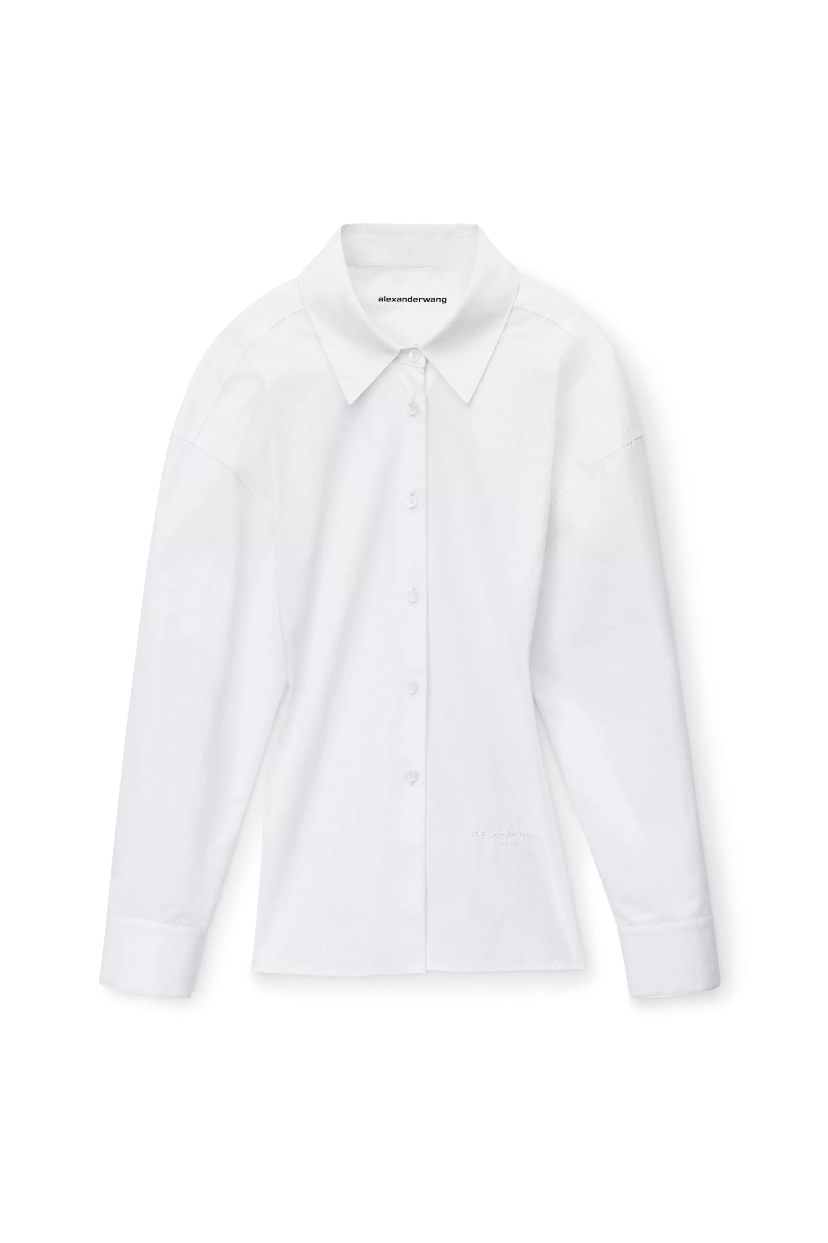 Women Alexander Wang Alexanderwang COTTON CINCHED BUTTON UP WITH RIBBED TRIM