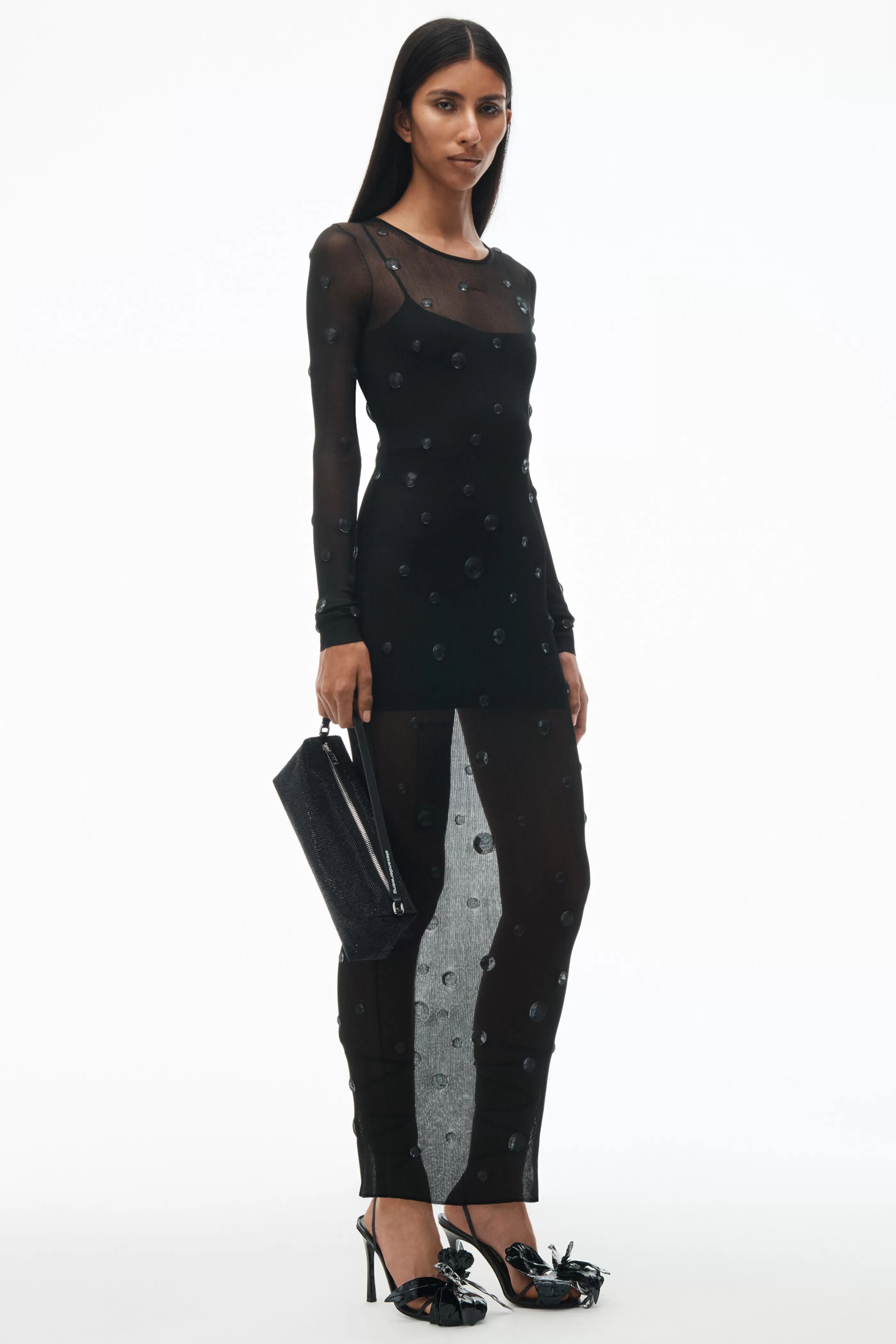 Women Alexander Wang Alexanderwang Crew Neck Dress With Engineered Trapped Gems