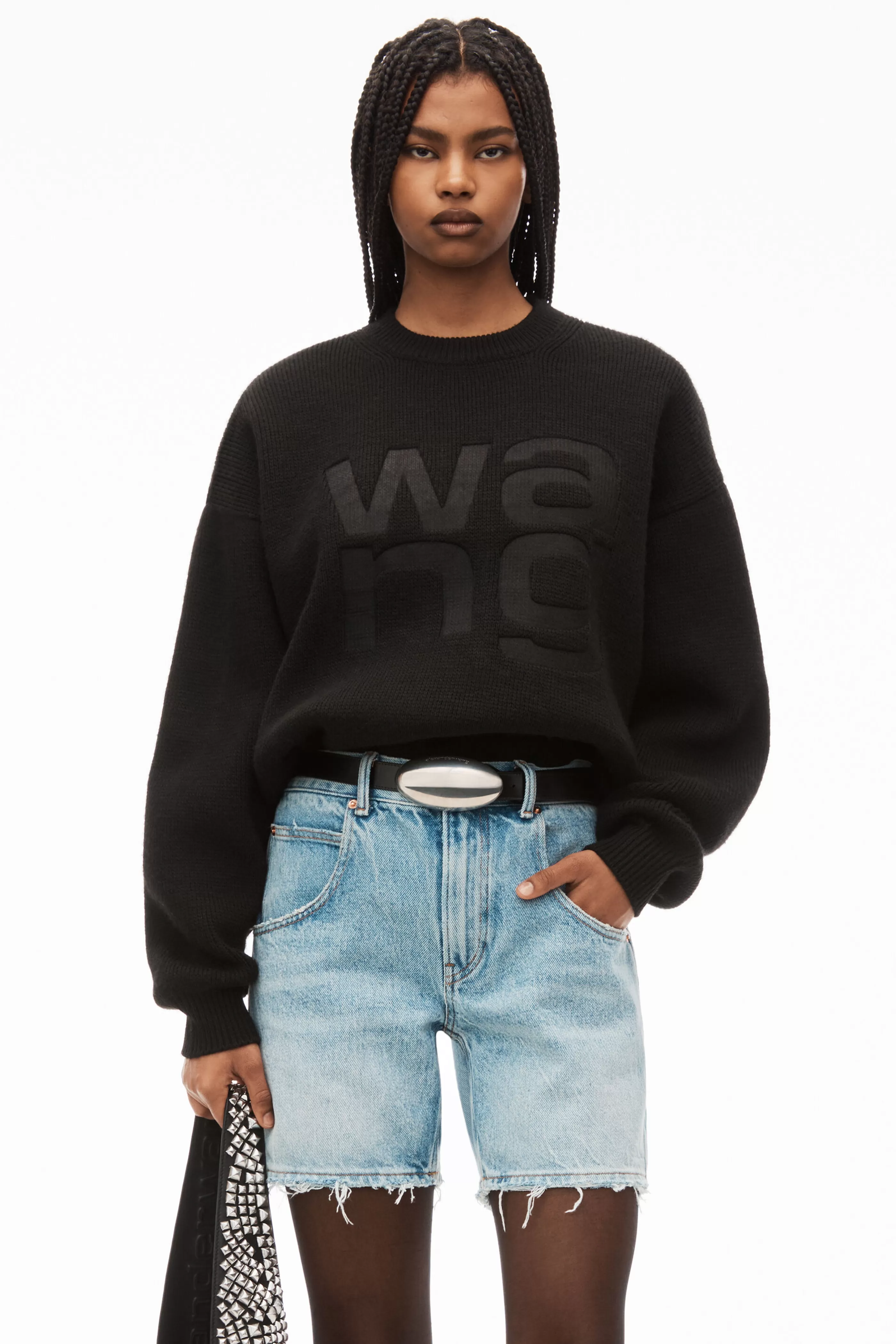 Women Alexander Wang Alexanderwang Crewneck Logo Pullover In Compact Deboss