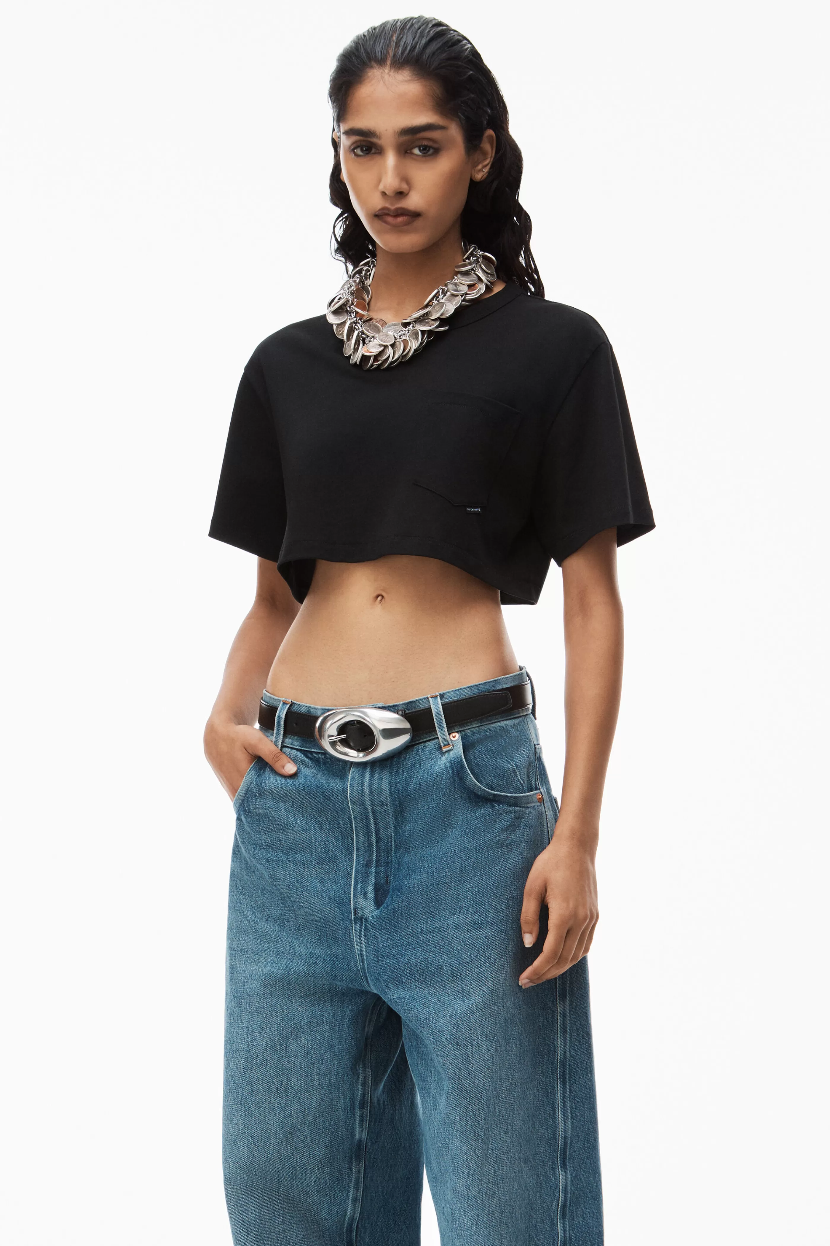 Women Alexander Wang Alexanderwang CROP POCKET TEE IN HIGH TWIST JERSEY