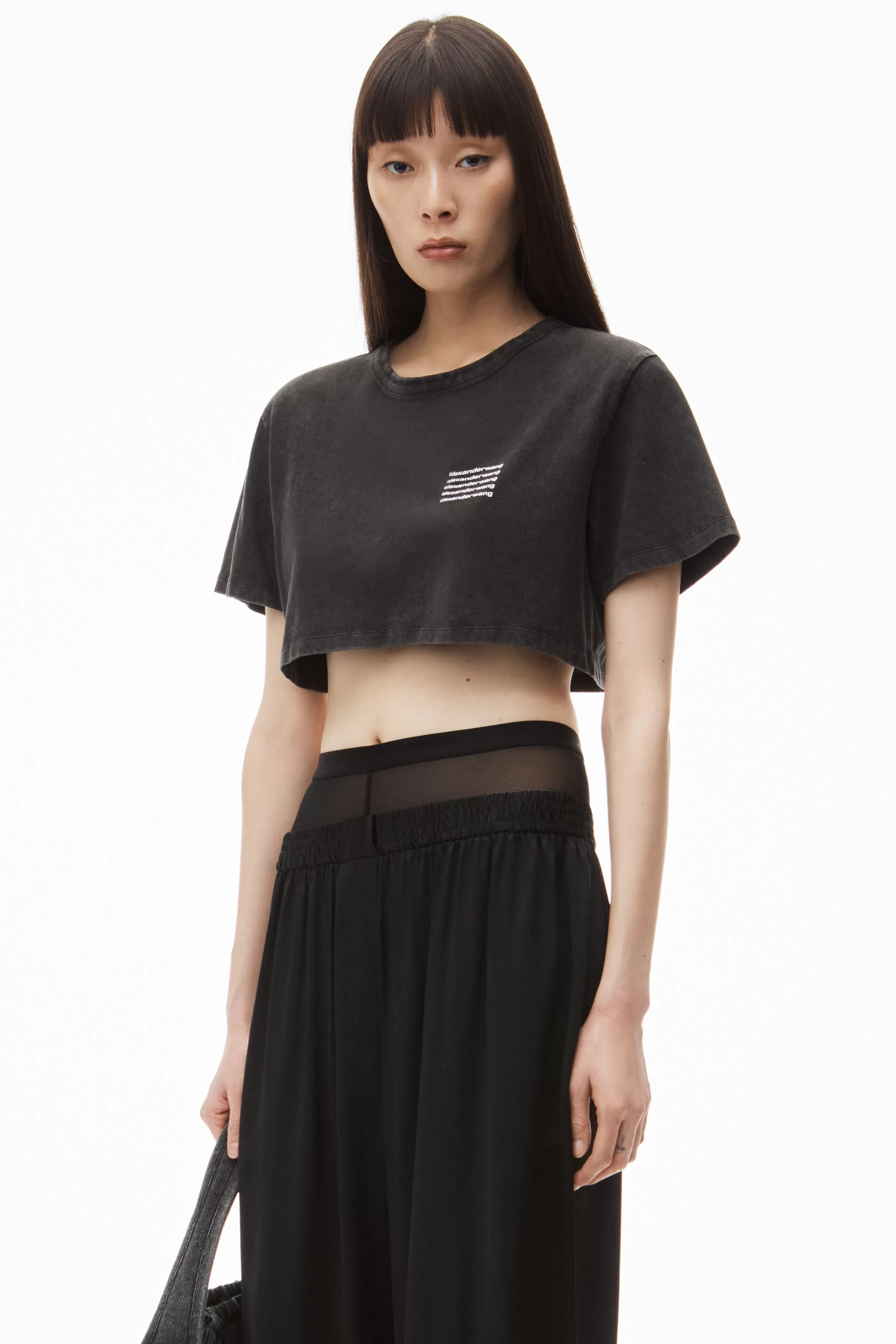 Women Alexander Wang Alexanderwang CROP TEE IN ACID WASH JERSEY