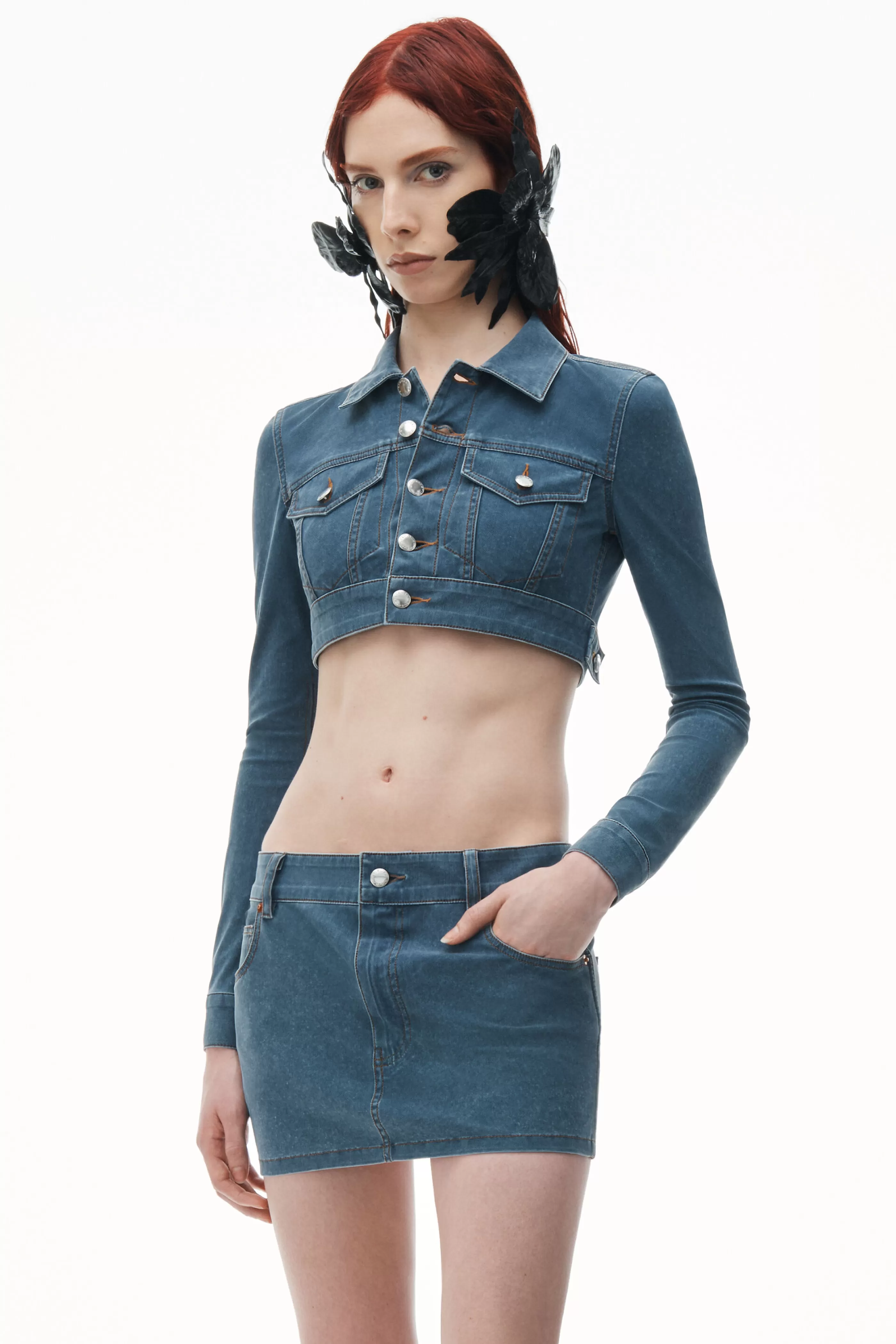 Women Alexander Wang Alexanderwang Cropped Jacket In Denim Trompe-L'oeil