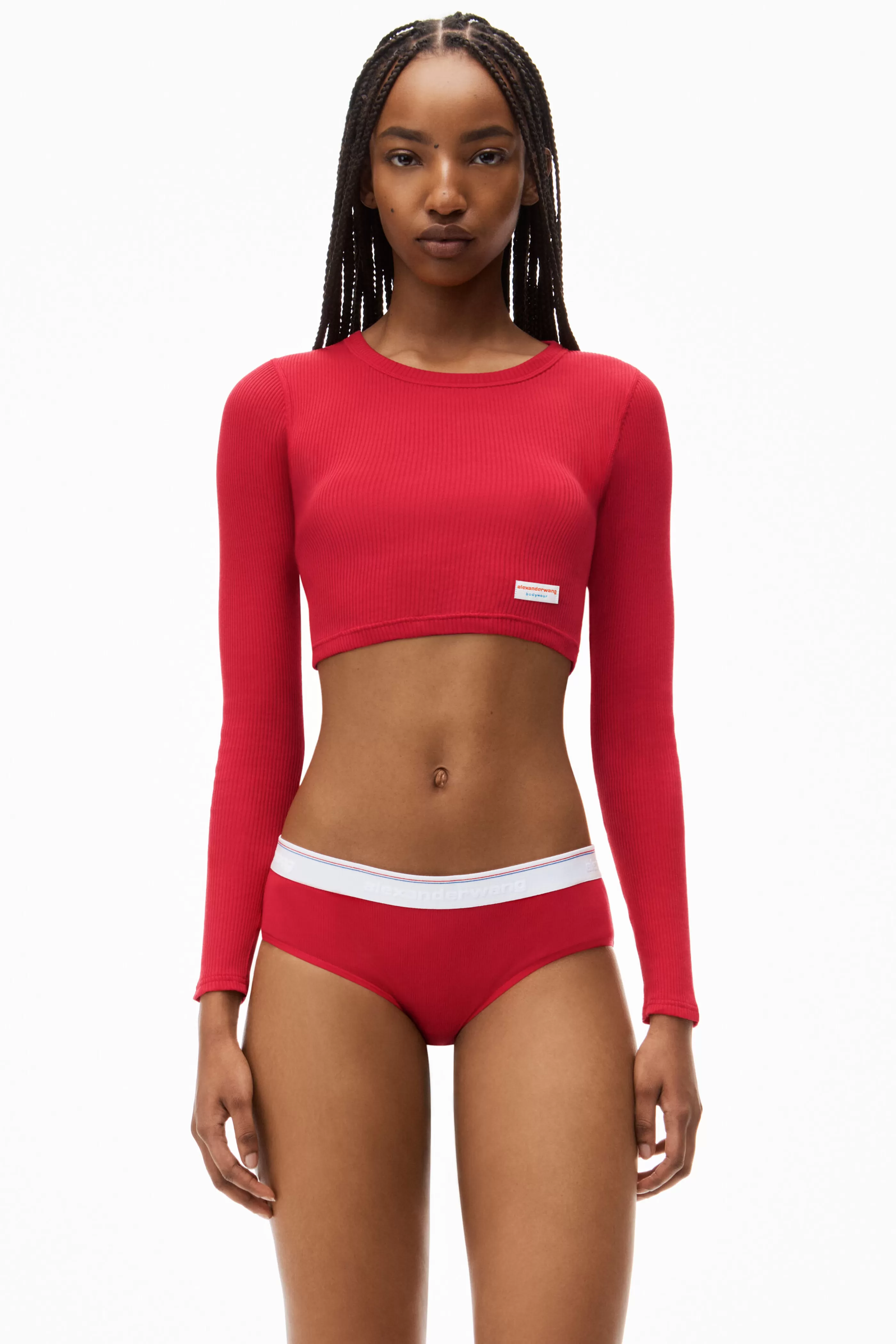 Alexander Wang Alexanderwang Cropped Long-Sleeve Tee In Ribbed Cotton Jersey