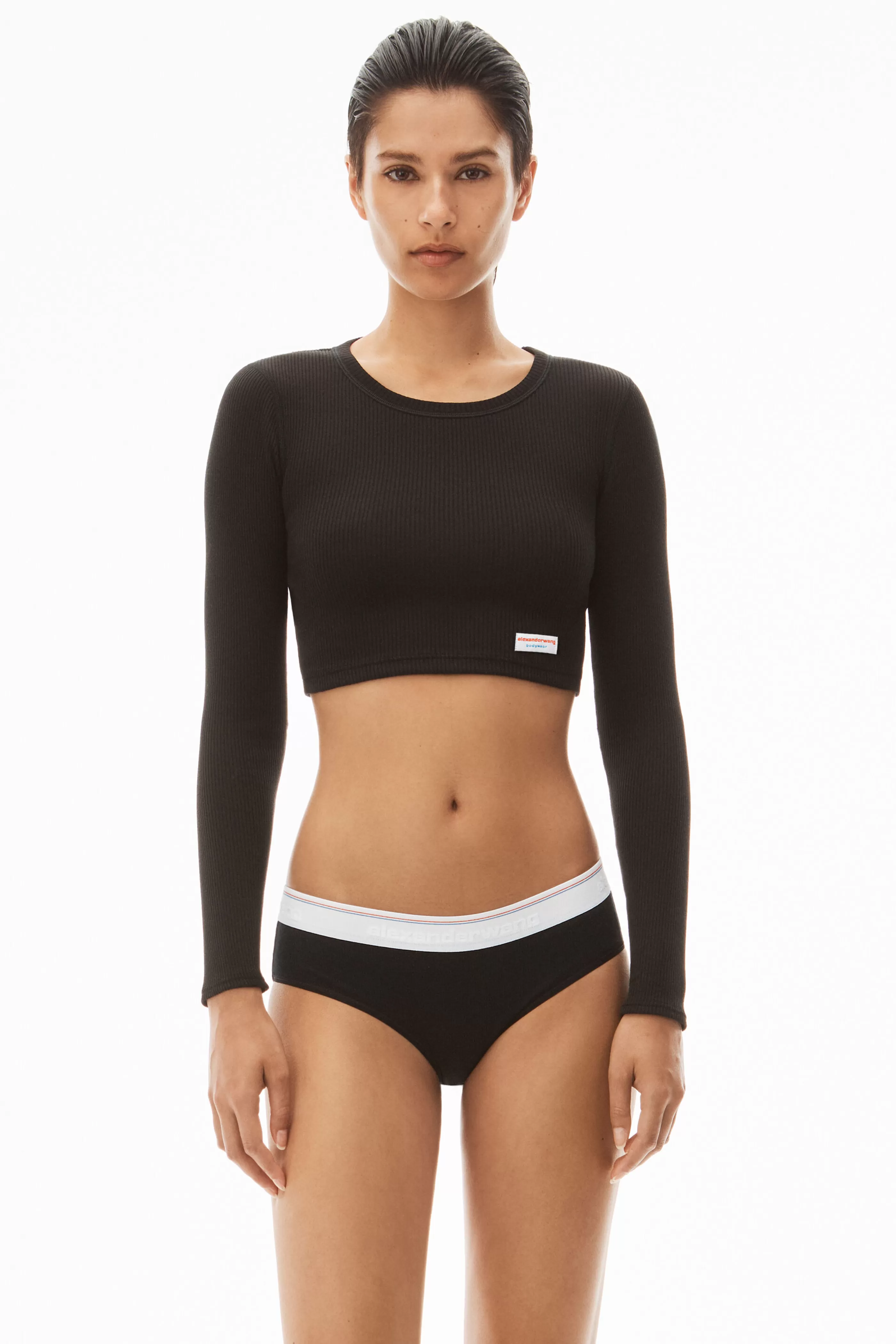 Alexander Wang Alexanderwang Cropped Long-Sleeve Tee In Ribbed Cotton Jersey