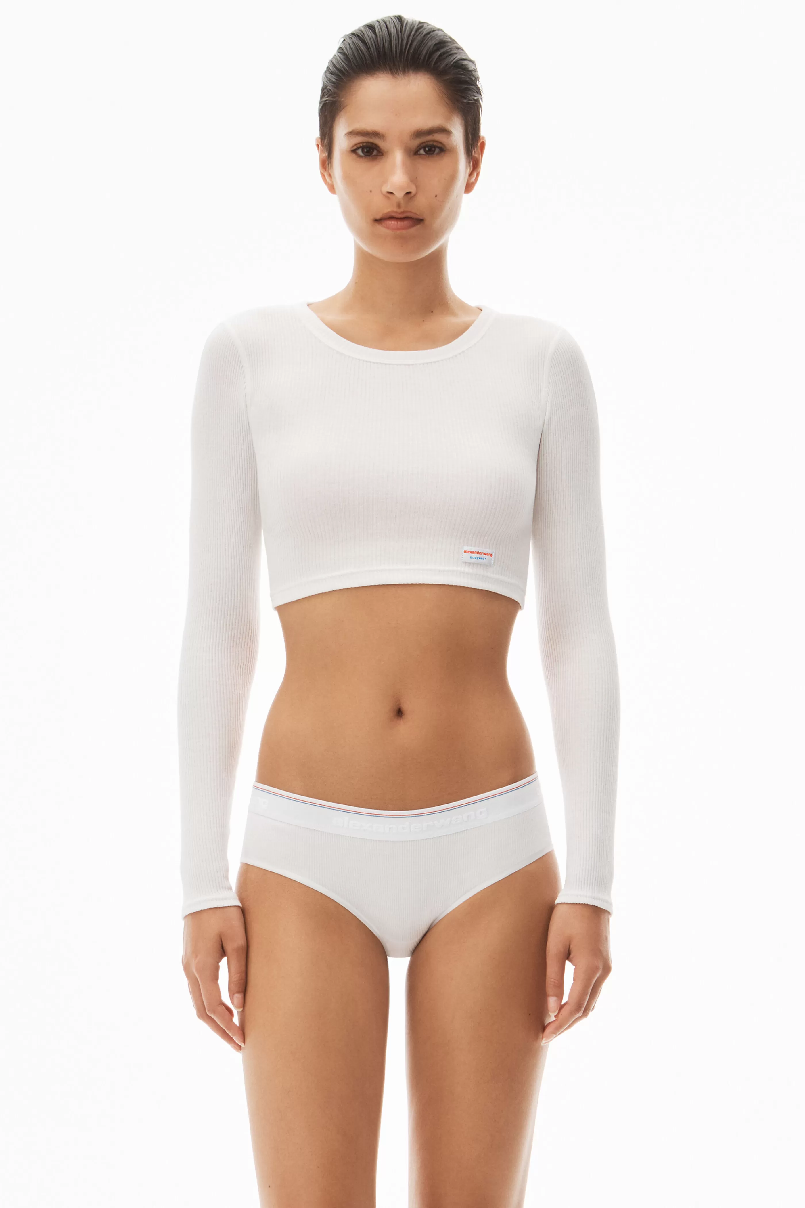 Alexander Wang Alexanderwang Cropped Long-Sleeve Tee In Ribbed Cotton Jersey