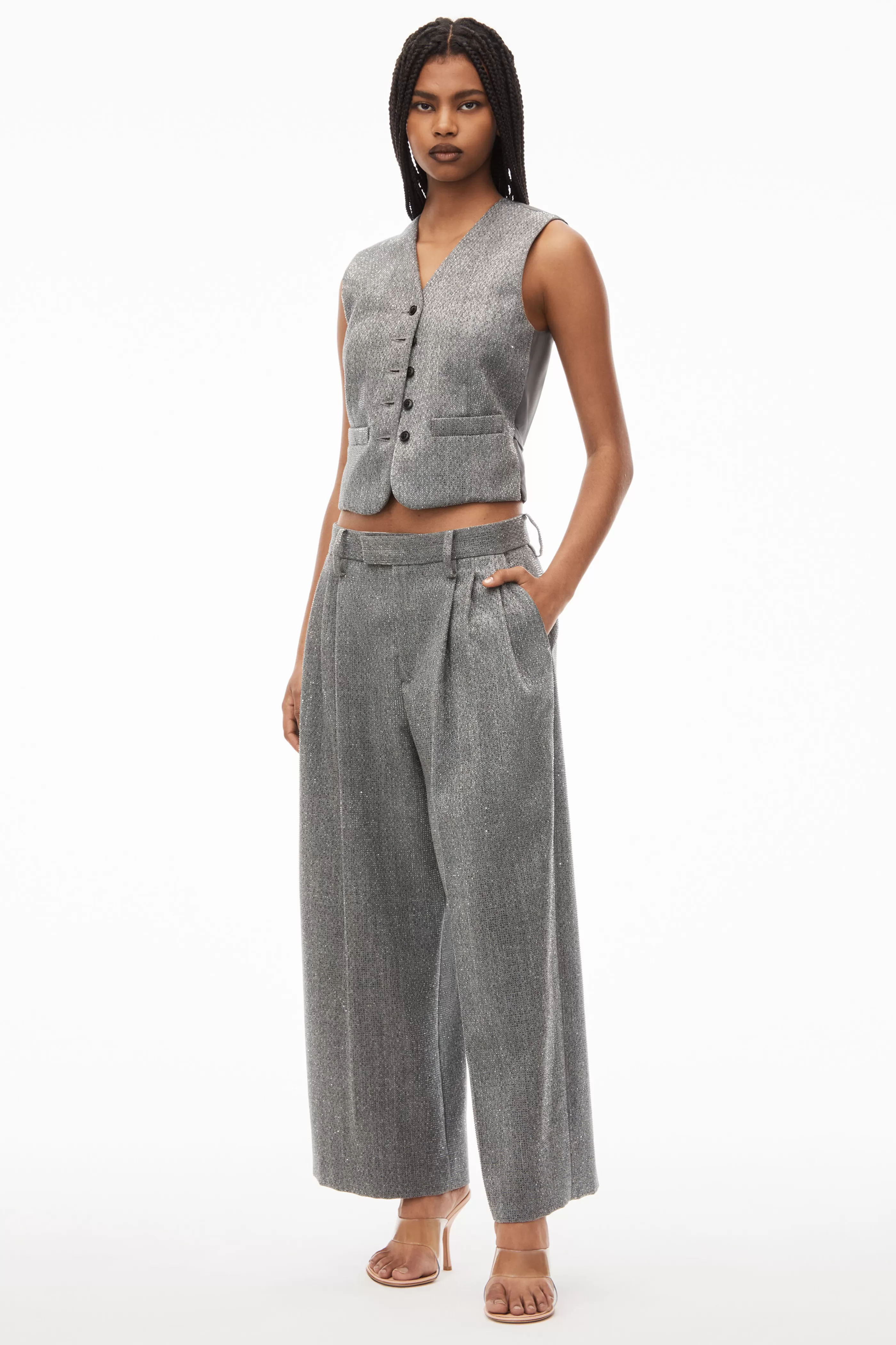 Women Alexander Wang Alexanderwang Cropped Low Rise Trouser In Herringbone