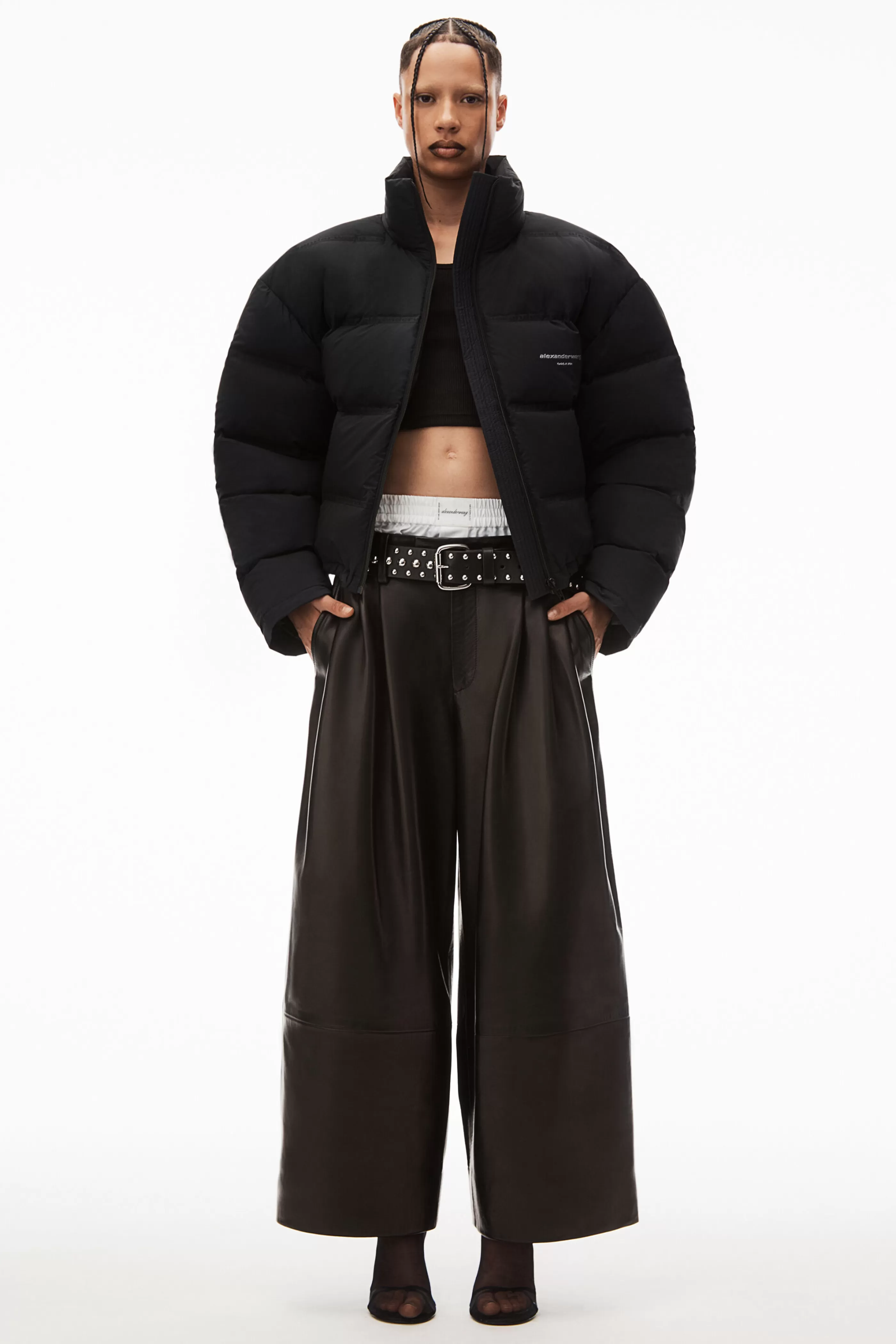 Women Alexander Wang Alexanderwang Cropped Puffer Coat With Reflective Logo