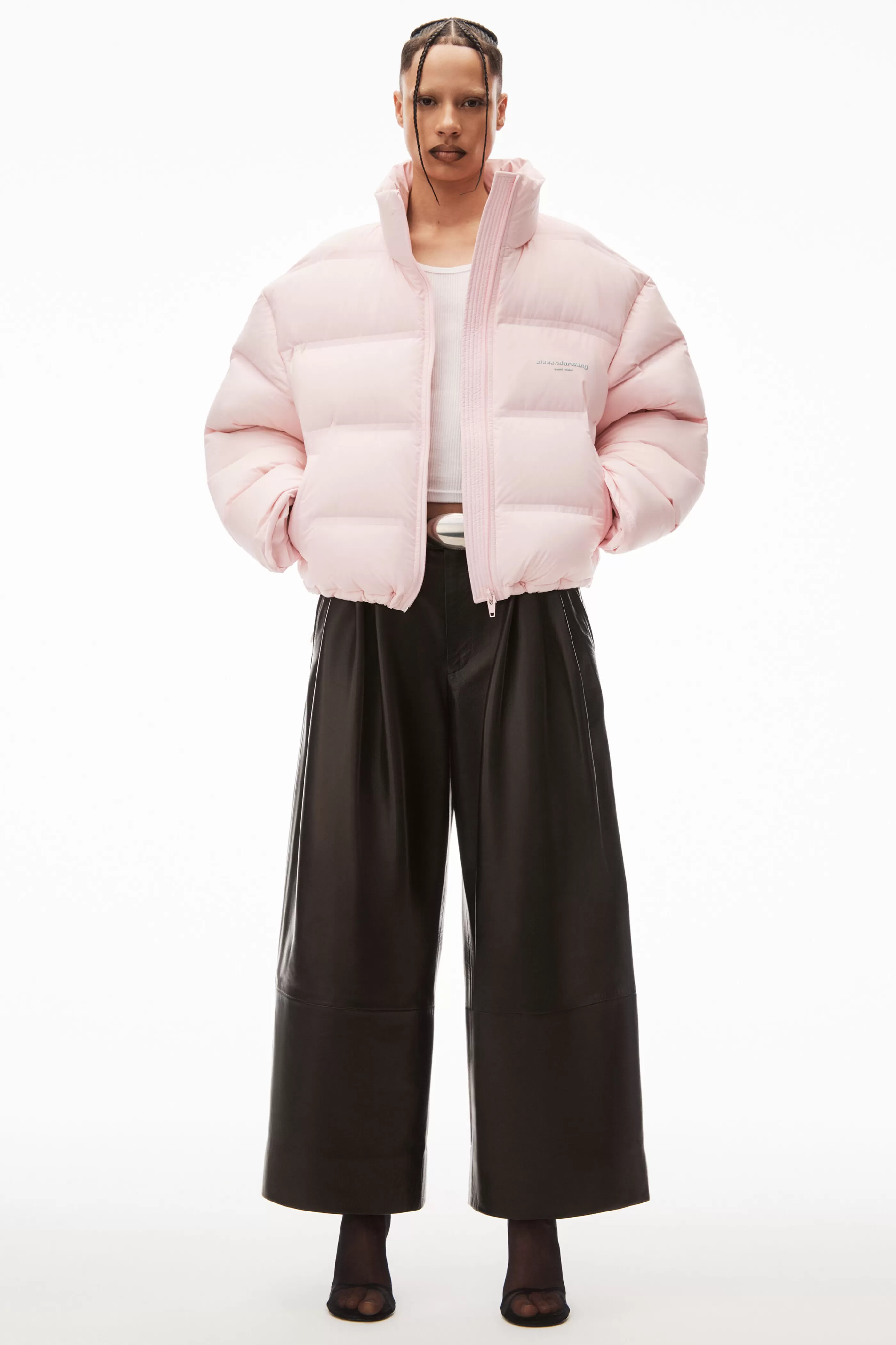 Women Alexander Wang Alexanderwang Cropped Puffer Coat With Reflective Logo