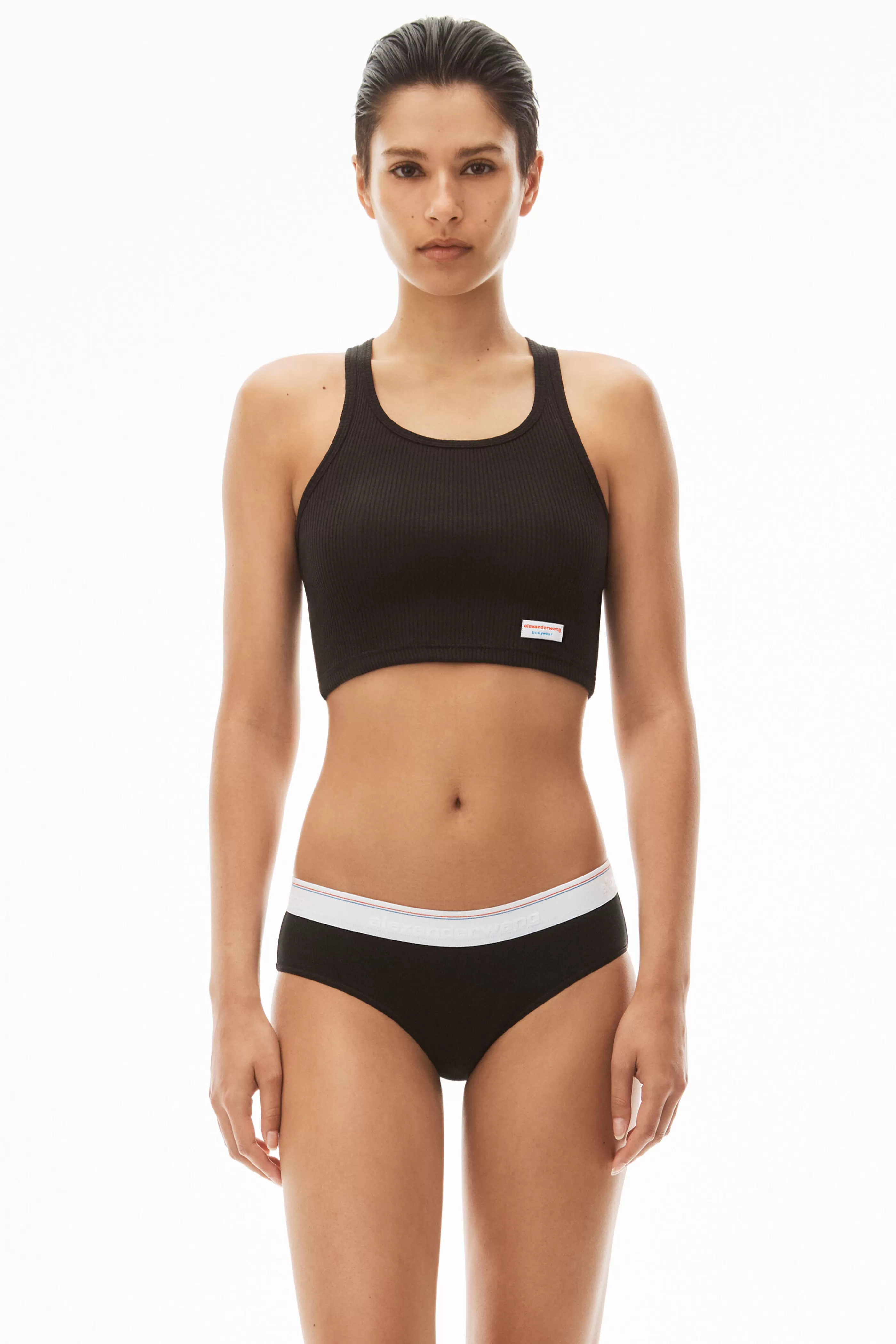 Alexander Wang Alexanderwang Cropped Racerback Tank In Ribbed Cotton Jersey