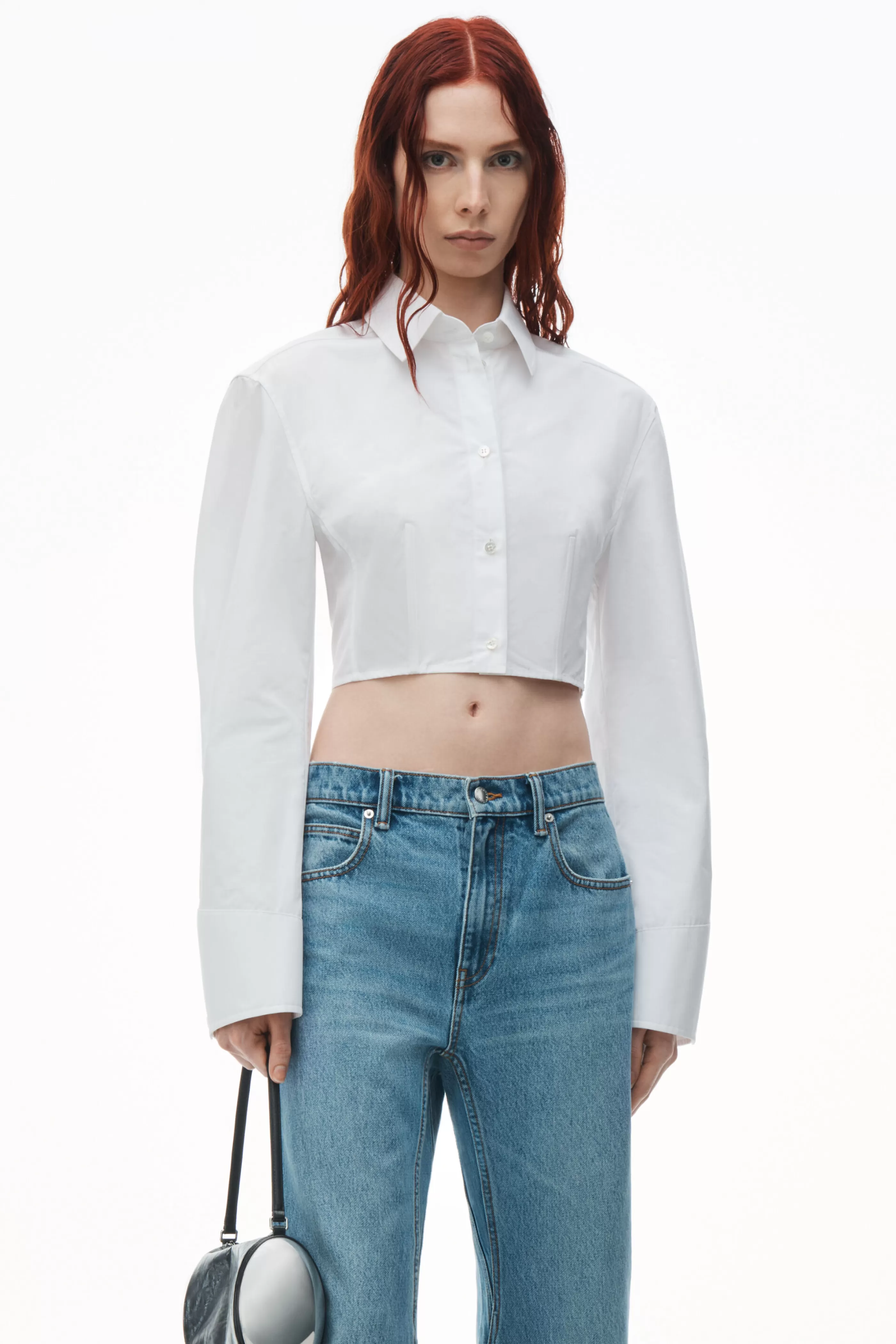 Women Alexander Wang Alexanderwang Cropped Structured Shirt In Organic Cotton