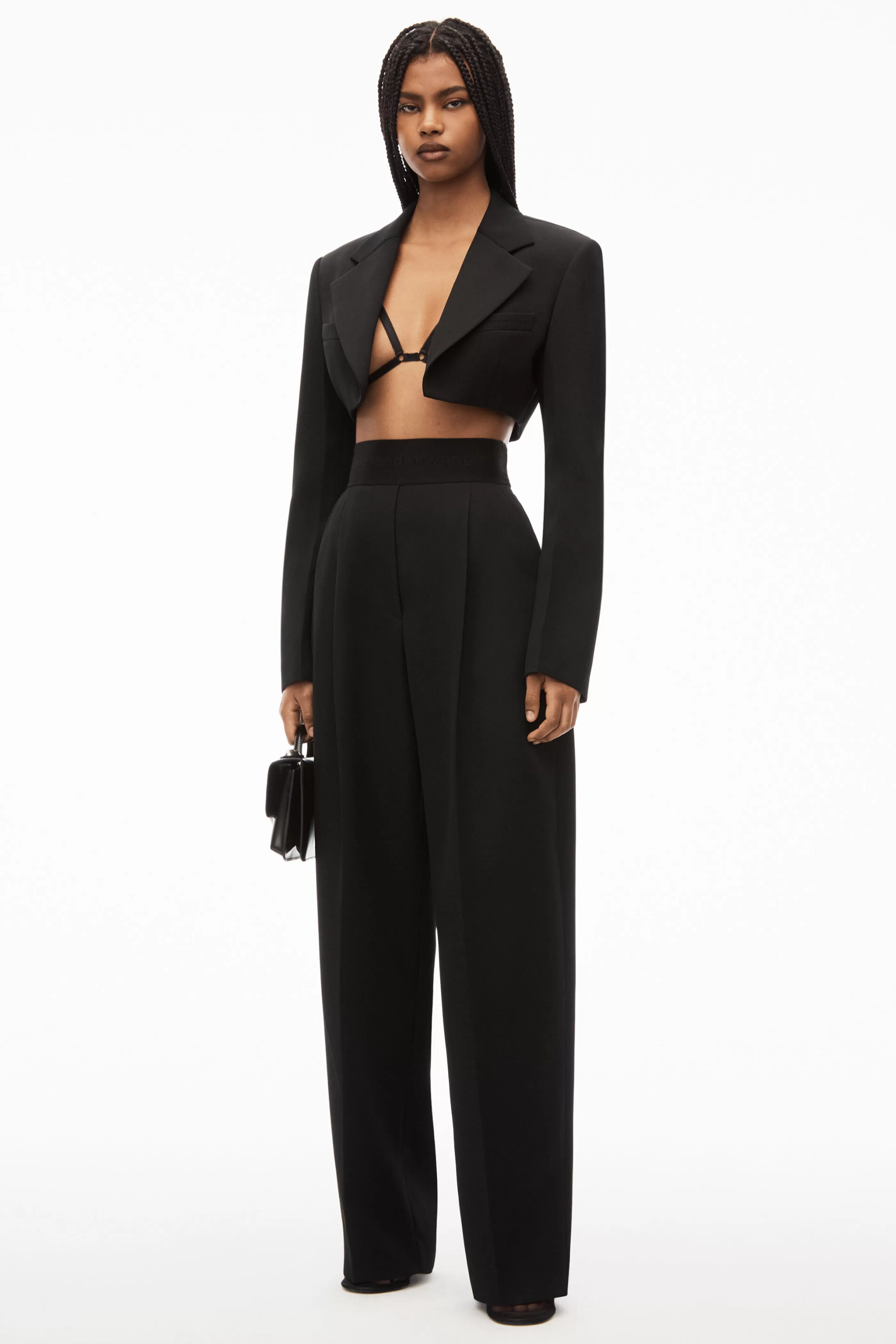 Women Alexander Wang Alexanderwang Cropped Tuxedo Blazer In Wool Tailoring