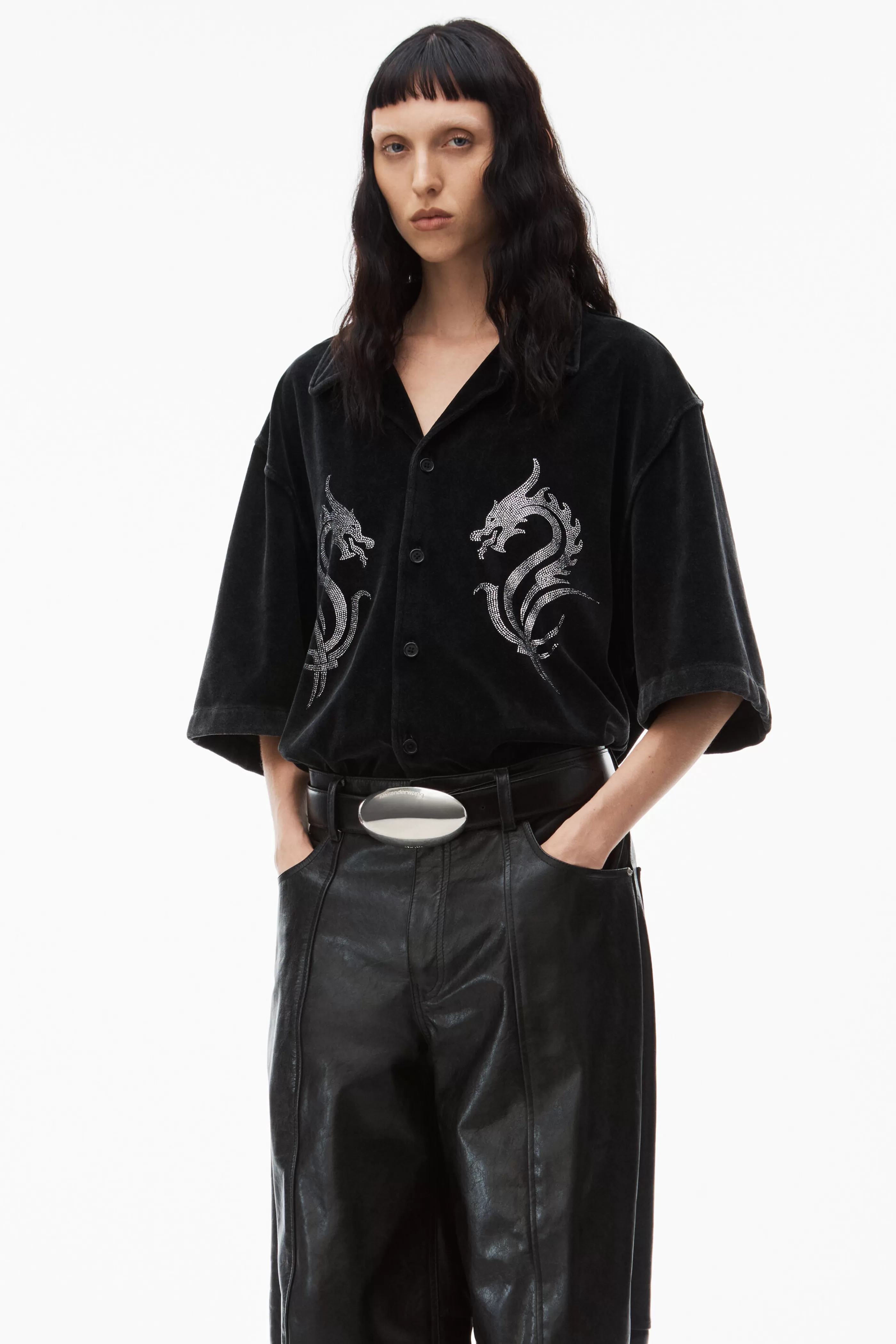 Women Alexander Wang Alexanderwang Dragon Hotfix Shirt In Velour