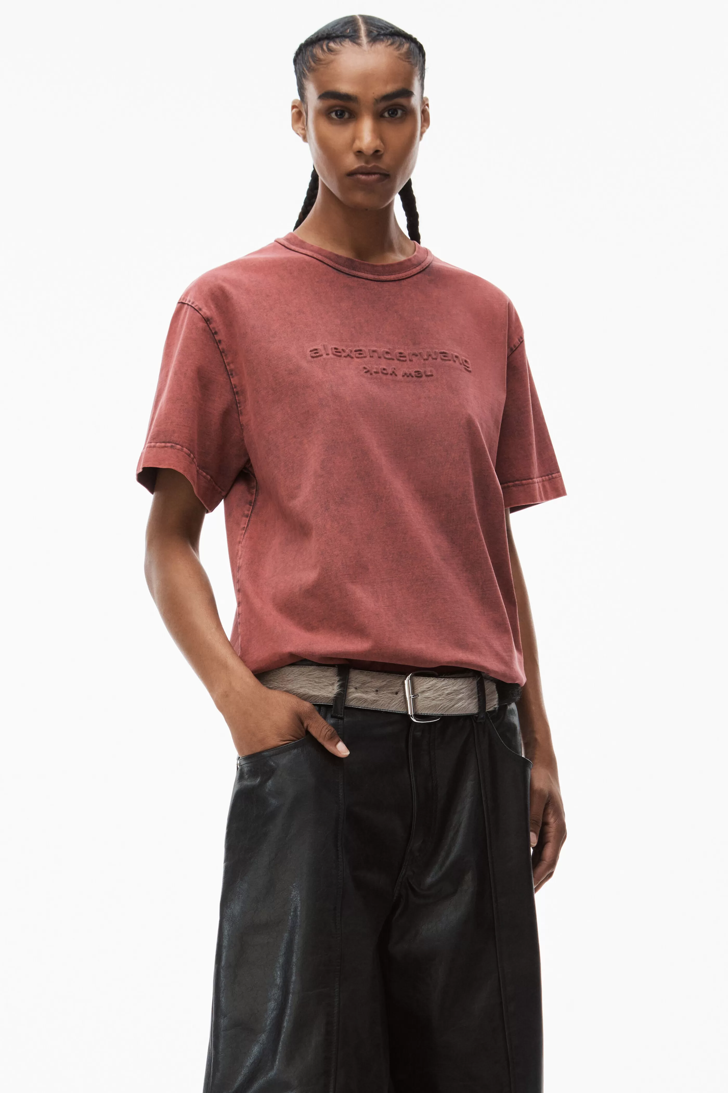 Women Alexander Wang Alexanderwang Embossed Logo Tee In Compact Jersey