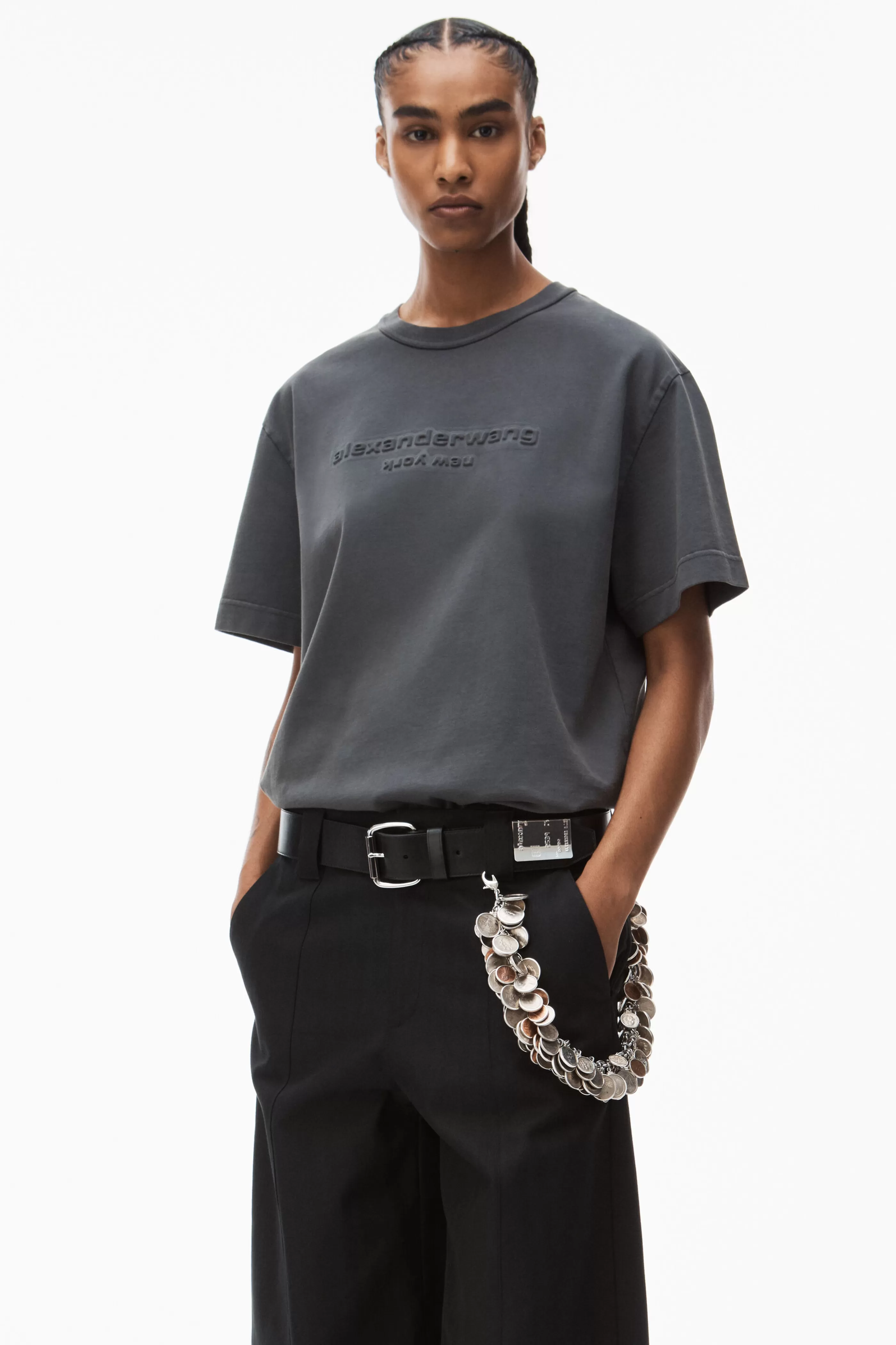 Women Alexander Wang Alexanderwang Embossed Logo Tee In Compact Jersey