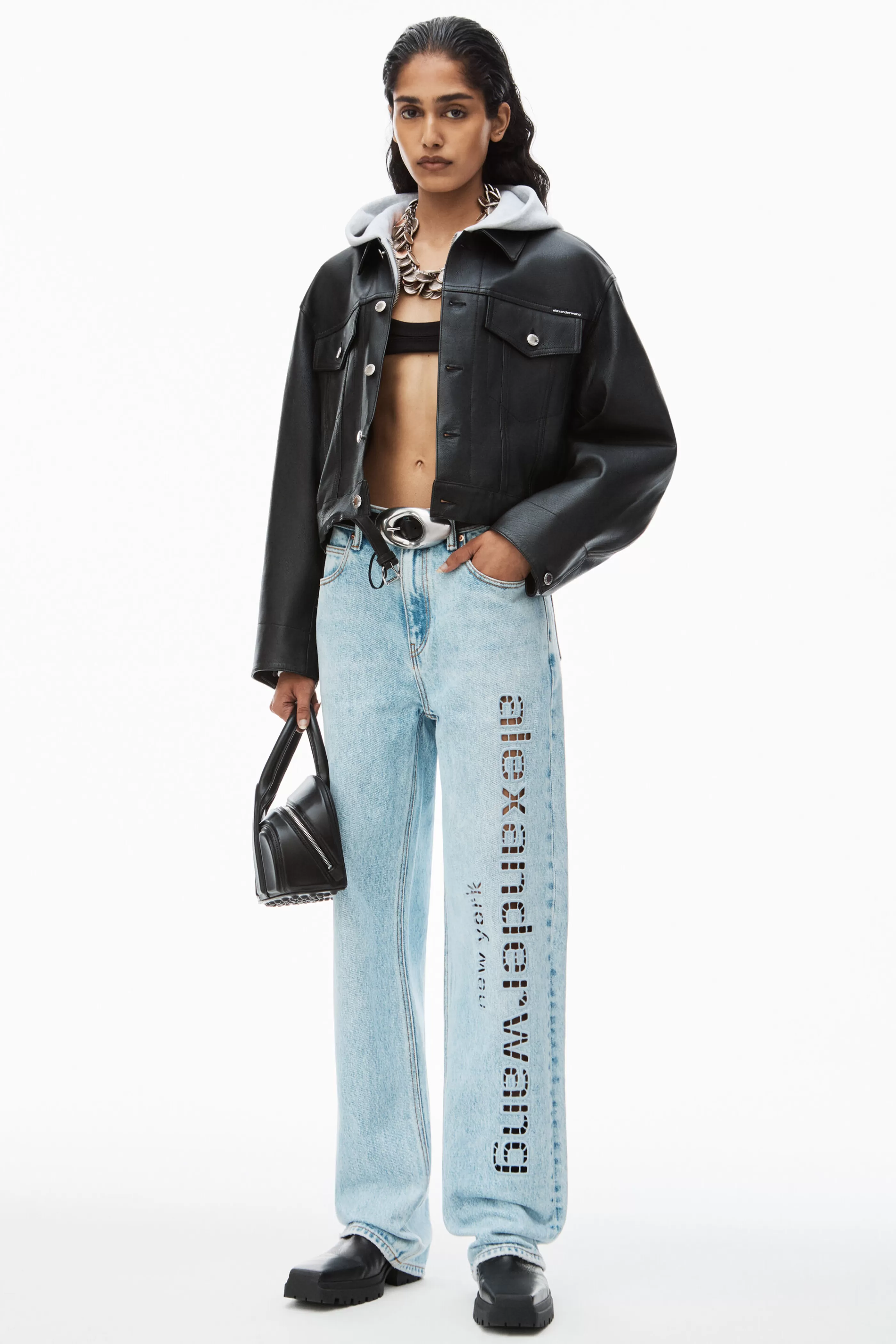 Women Alexander Wang Alexanderwang EZ Cut-out Logo Denim Jean