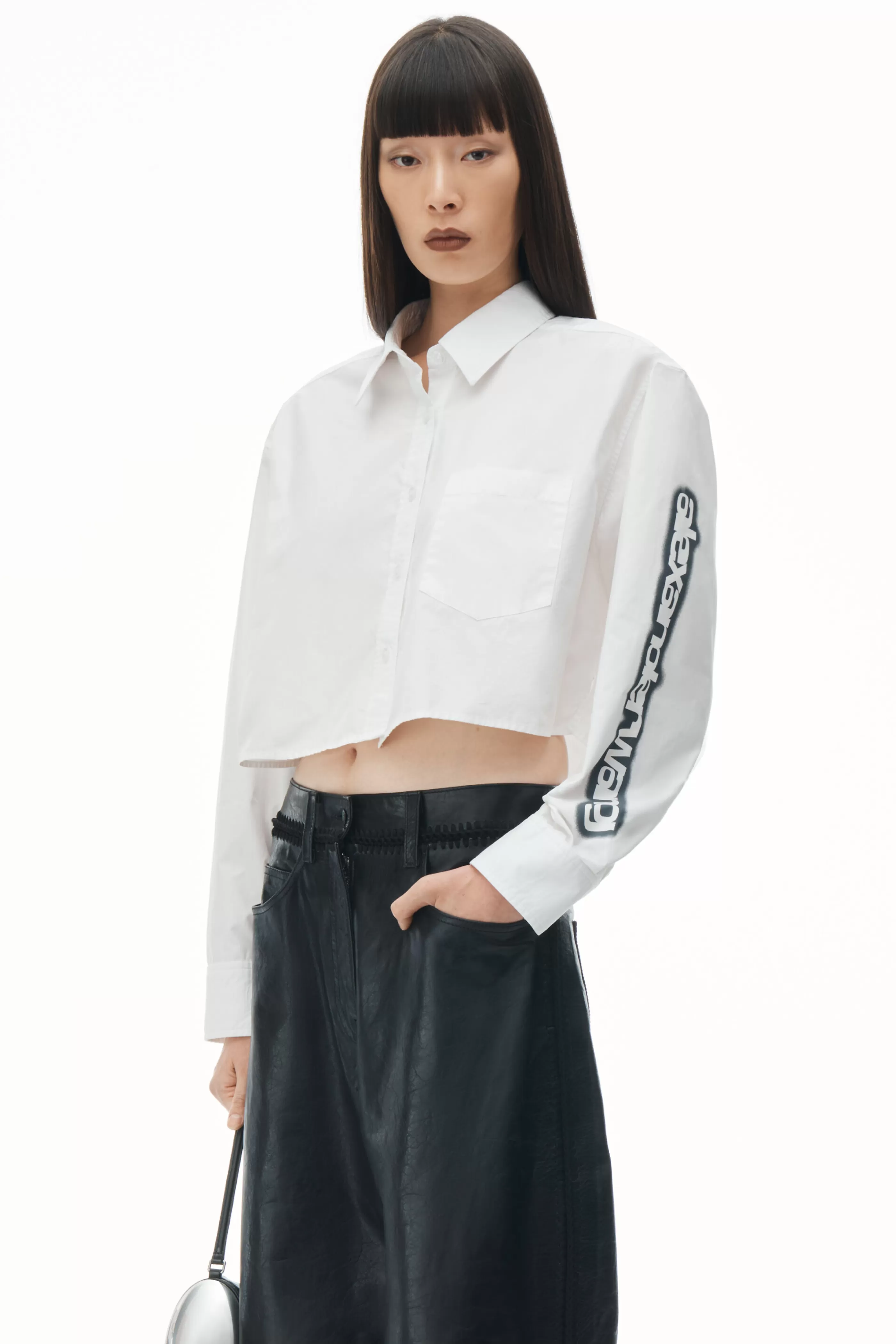 Women Alexander Wang Alexanderwang Halo Print Cropped Button-up Shirt