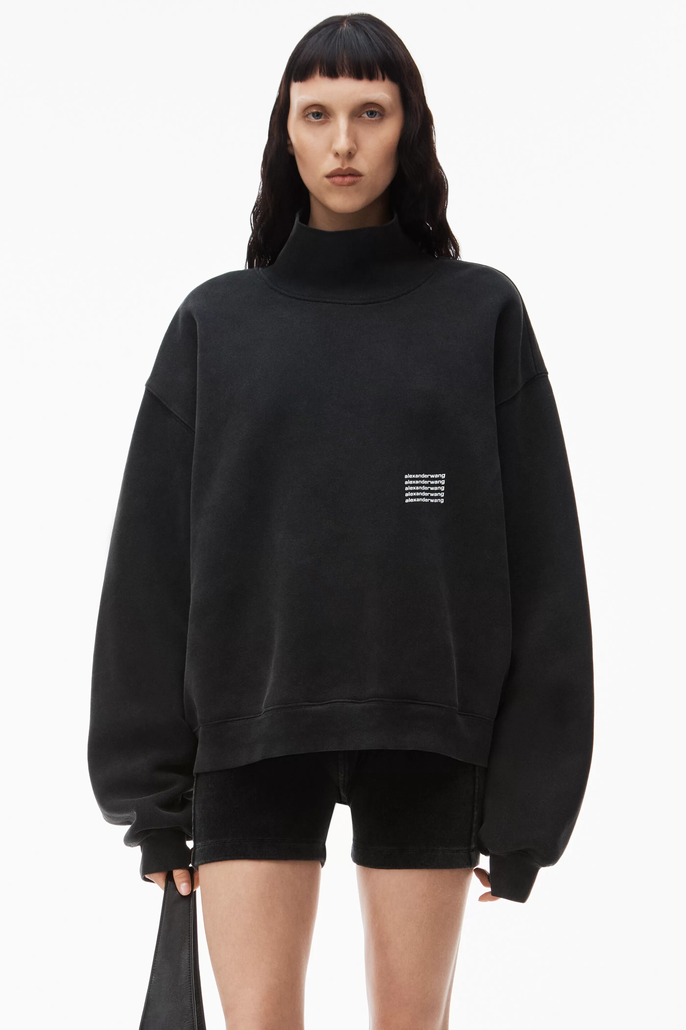 Women Alexander Wang Alexanderwang HIGH NECK PULLOVER IN DENSE FLEECE  