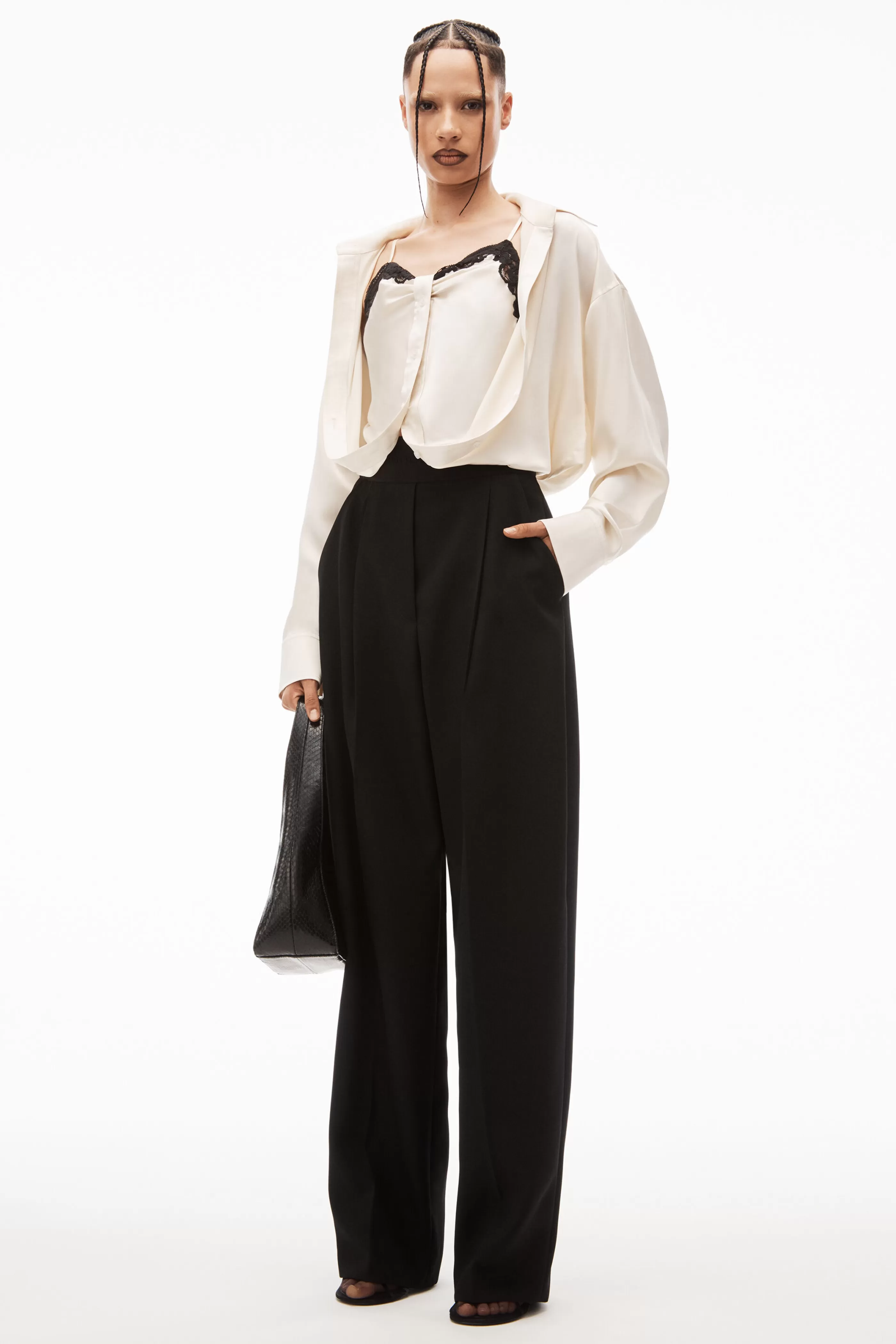 Women Alexander Wang Alexanderwang High Waisted Trouser With Logo Waistband