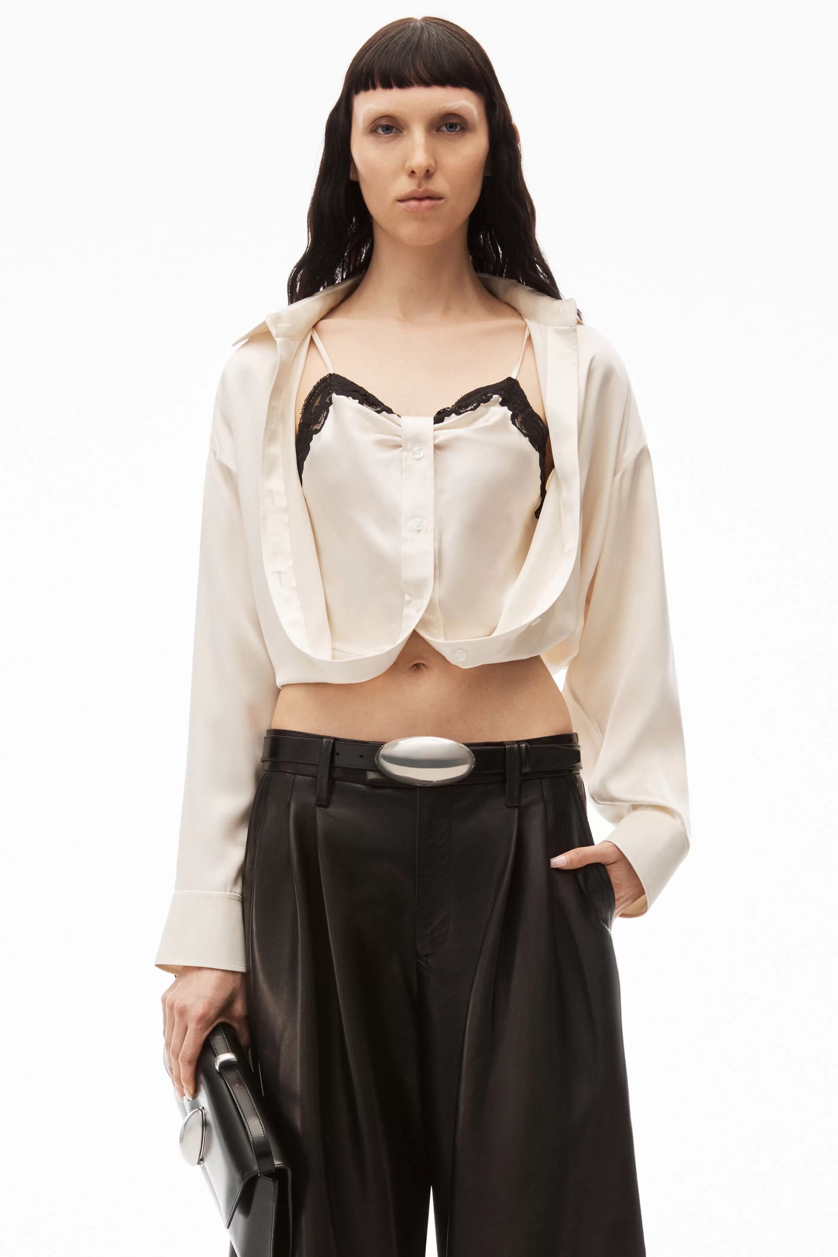 Women Alexander Wang Alexanderwang Layered Button Down In Silk Charmeuse