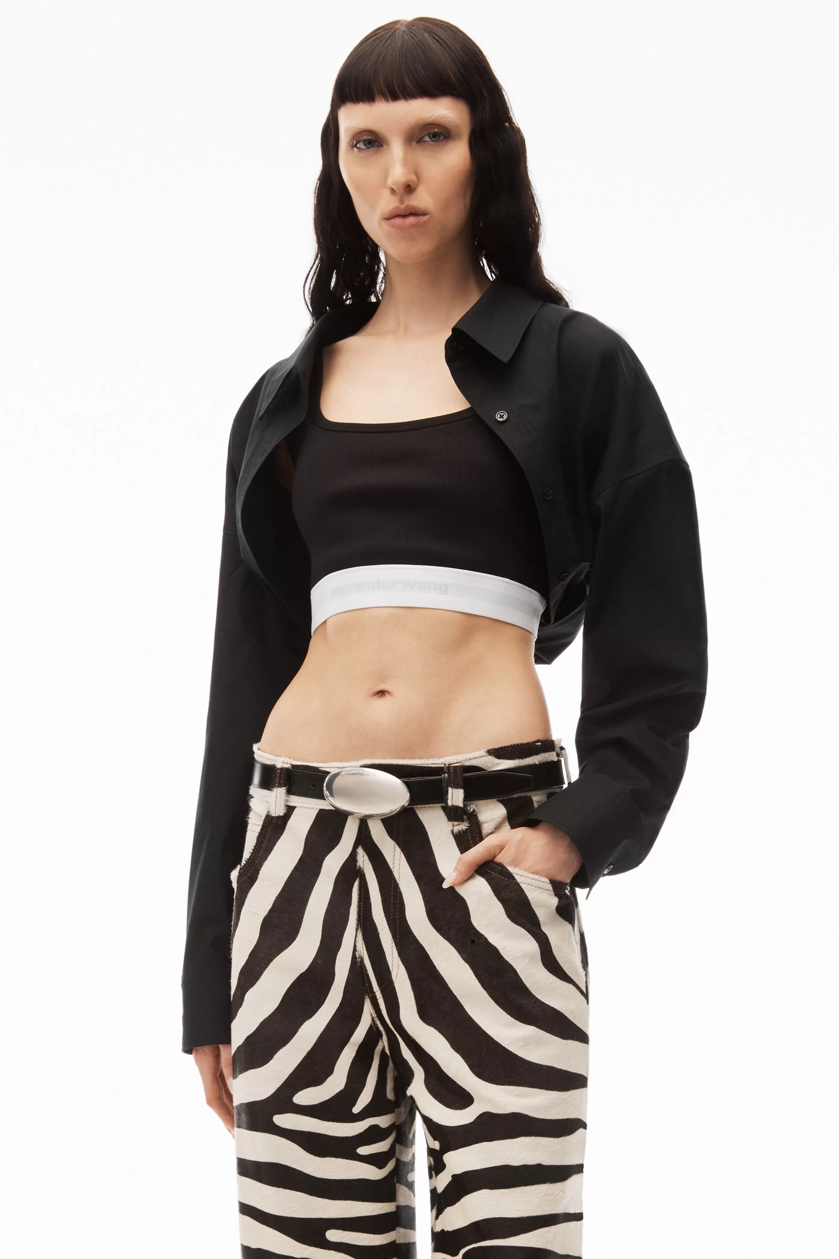 Women Alexander Wang Alexanderwang Layered Crop Bolero In Compact Cotton