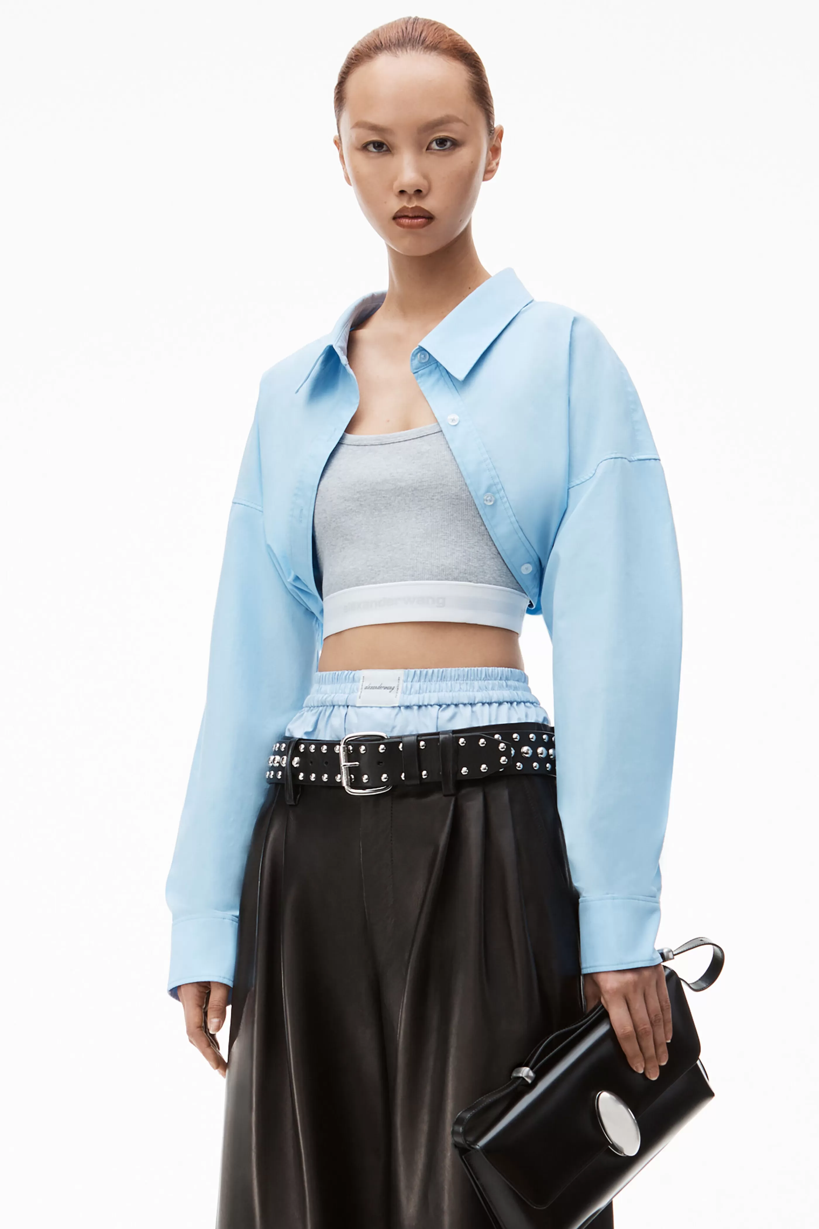 Women Alexander Wang Alexanderwang Layered Crop Bolero In Compact Cotton