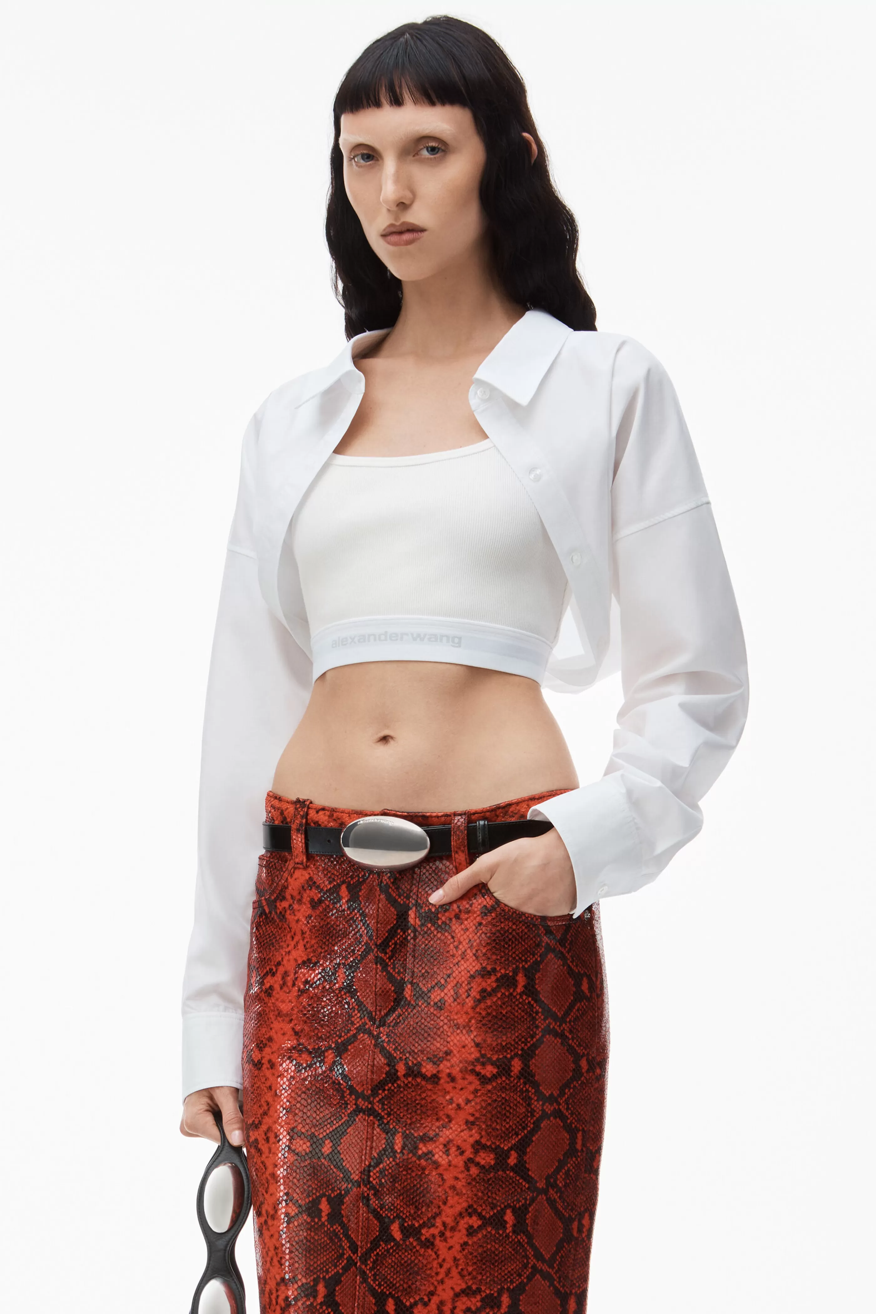 Women Alexander Wang Alexanderwang Layered Crop Bolero In Compact Cotton