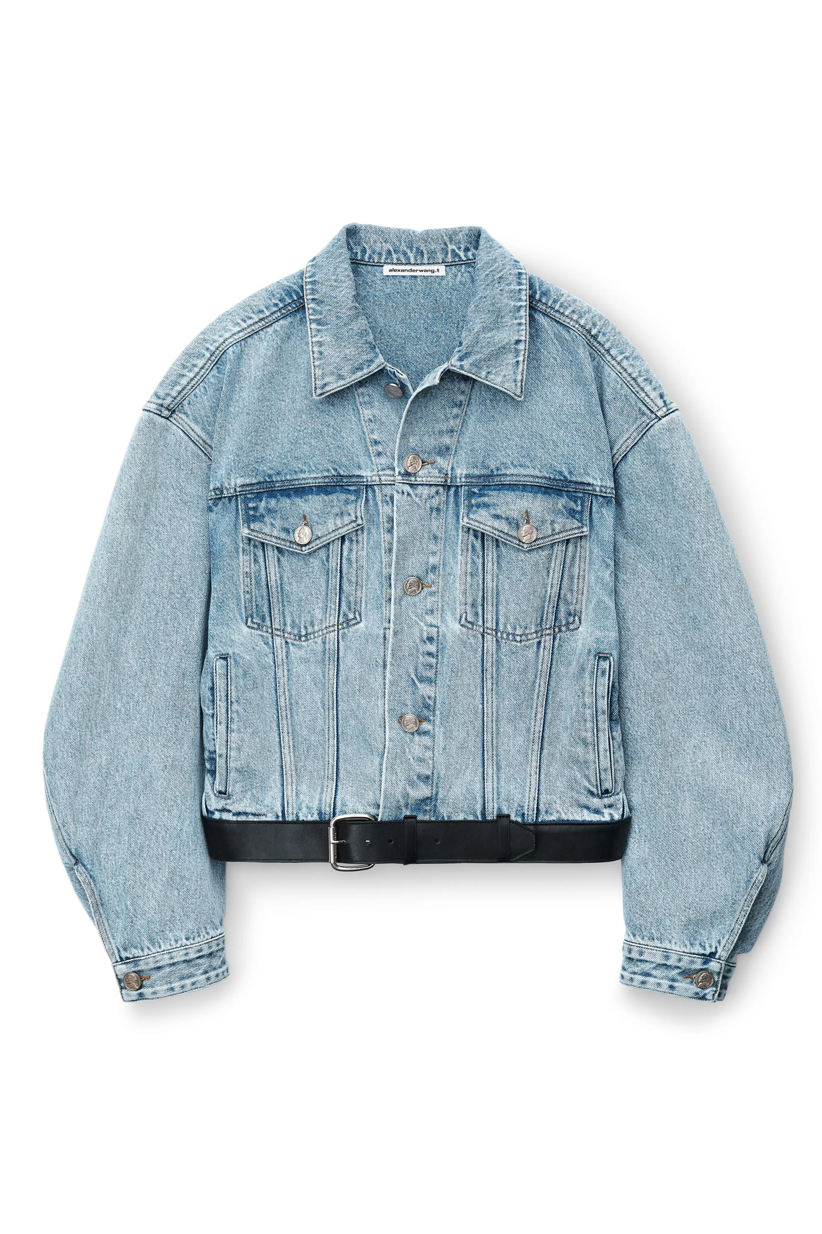 Alexander Wang Alexanderwang Leather Belted Jacket In Denim