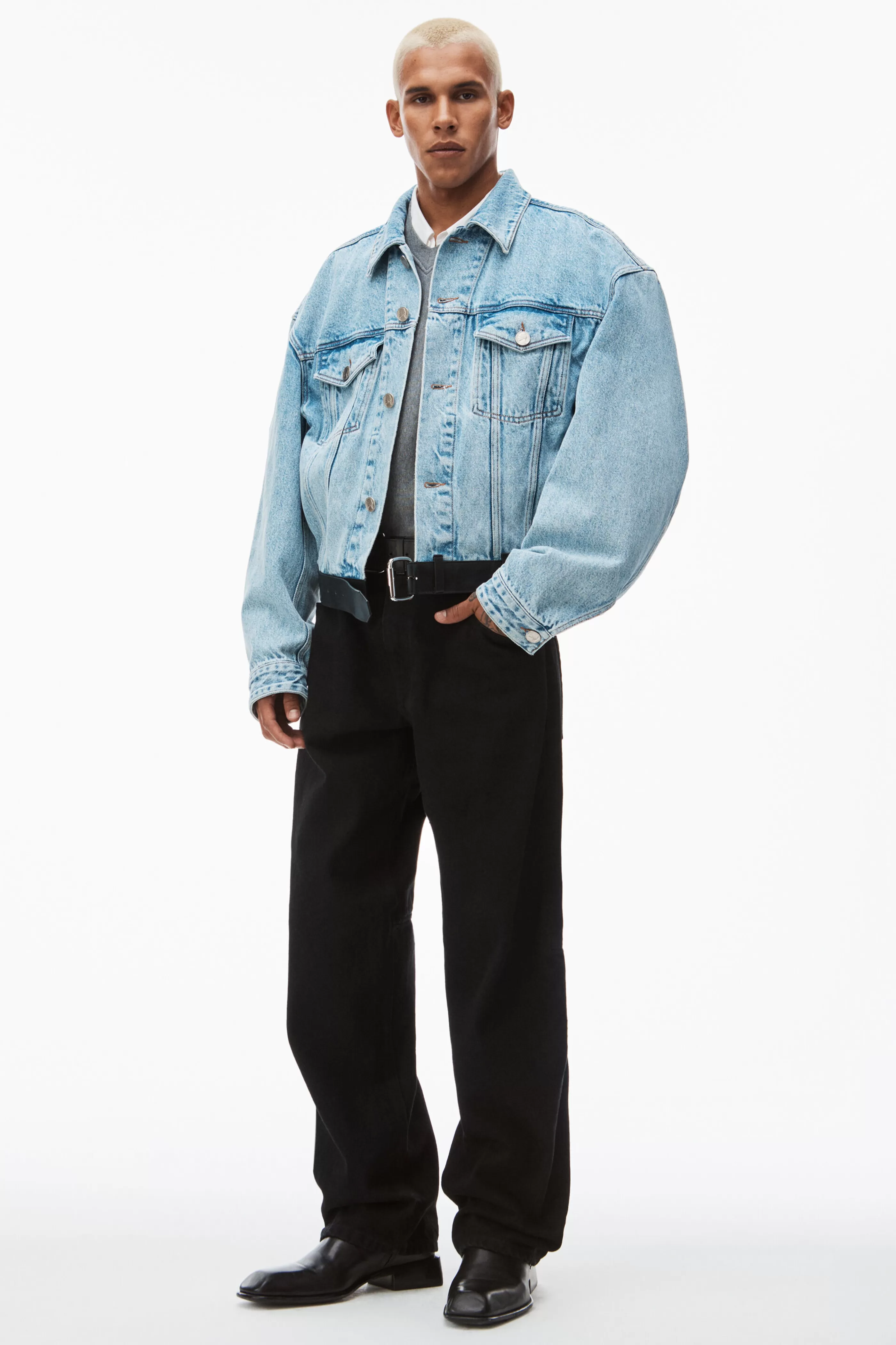 Alexander Wang Alexanderwang Leather Belted Jacket In Denim