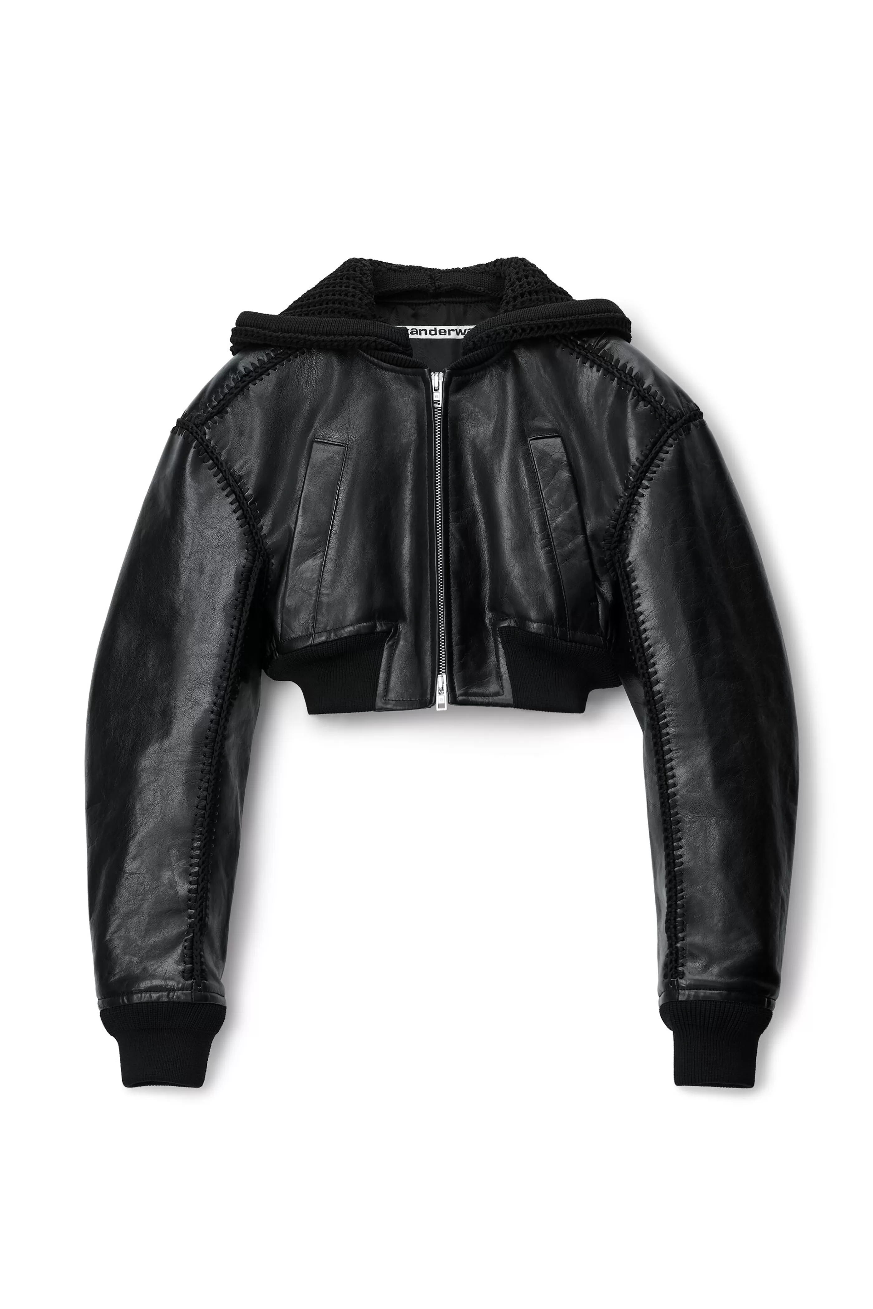 Women Alexander Wang Alexanderwang Leather Bomber Jacket With Crochet Hood