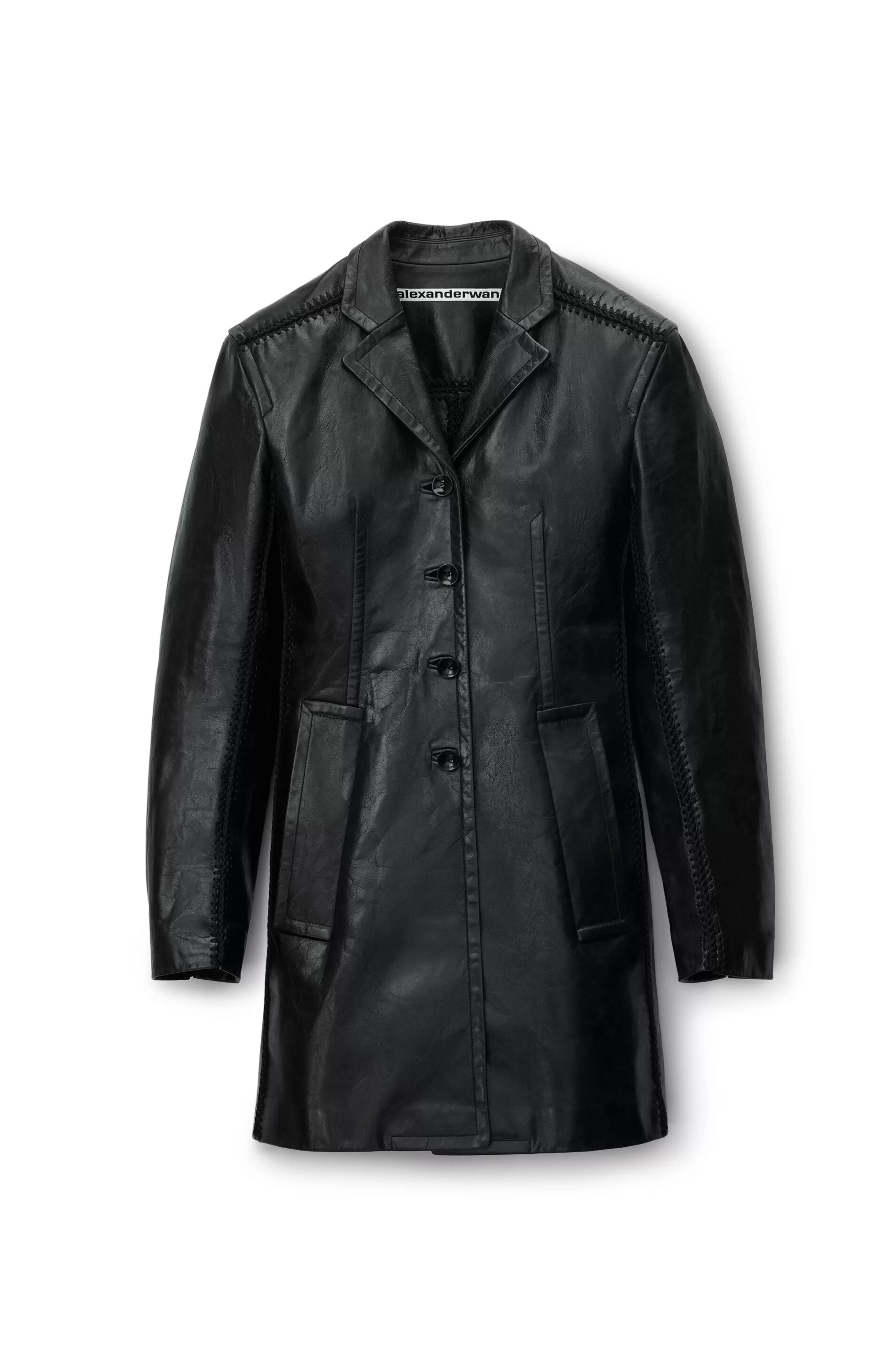 Women Alexander Wang Alexanderwang Leather Coat With Crochet Seams