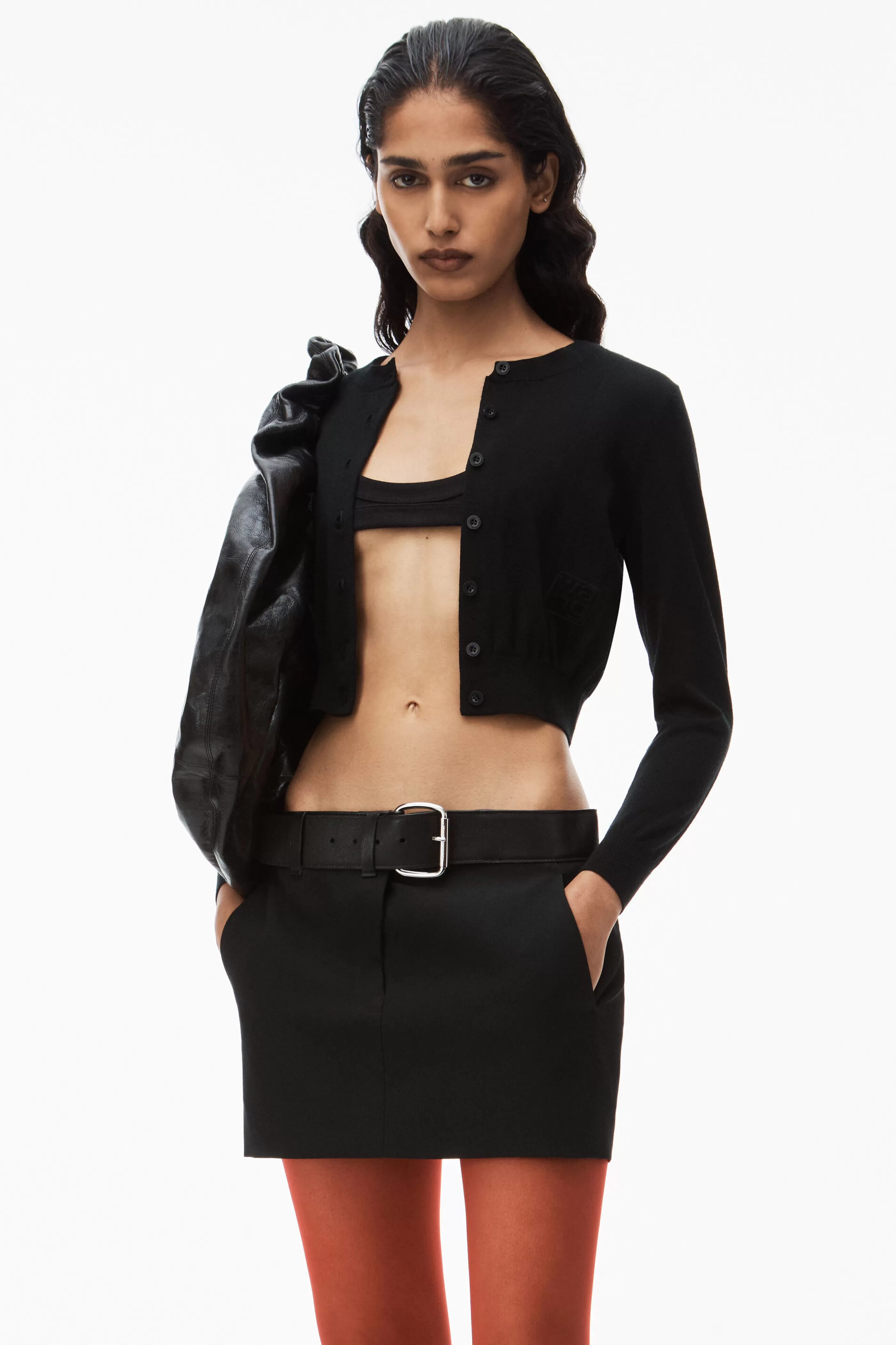 Women Alexander Wang Alexanderwang Logo Cropped Cardi In Superfine Merino