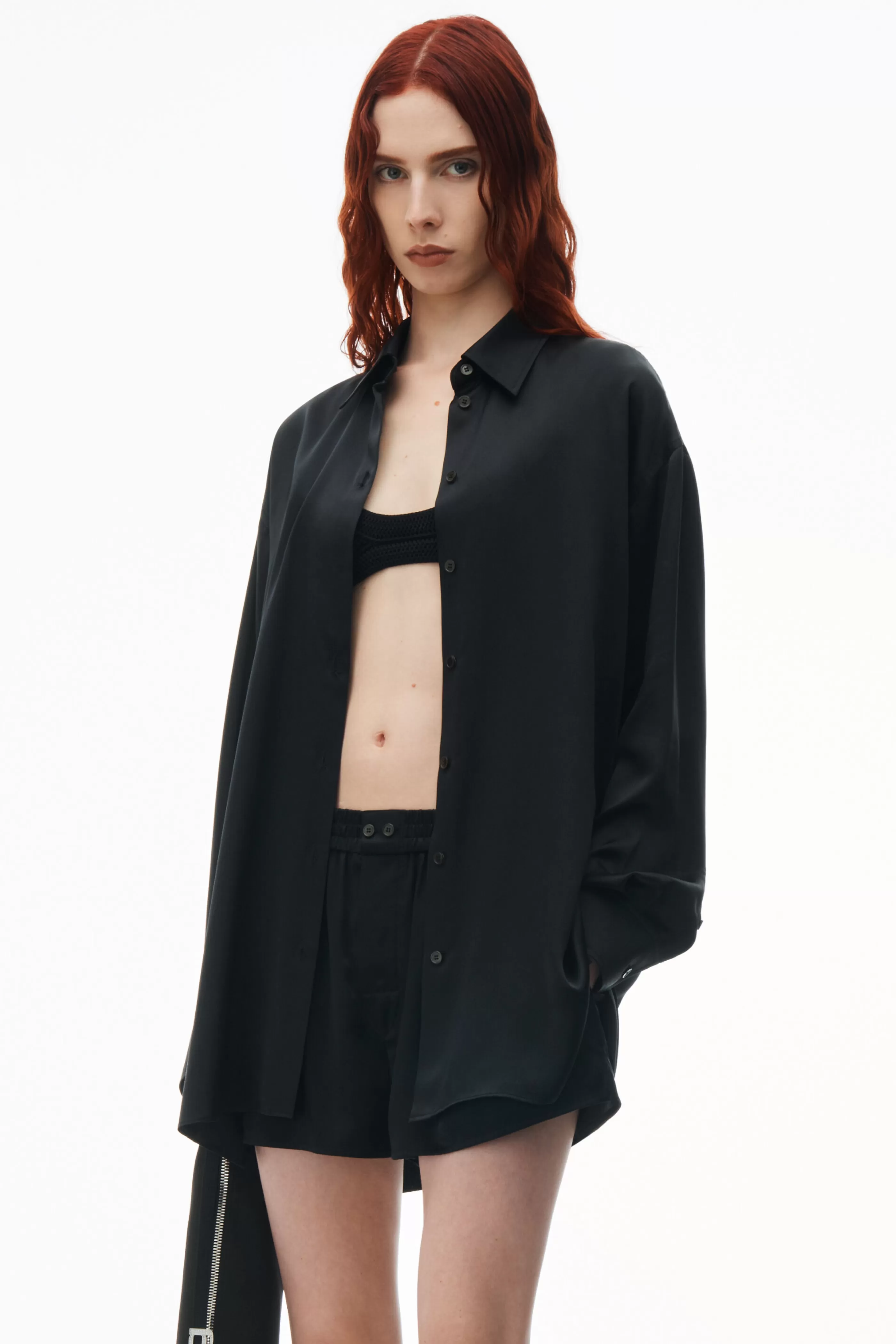 Women Alexander Wang Alexanderwang Logo Cutout Shirt In Silk Charmeuse