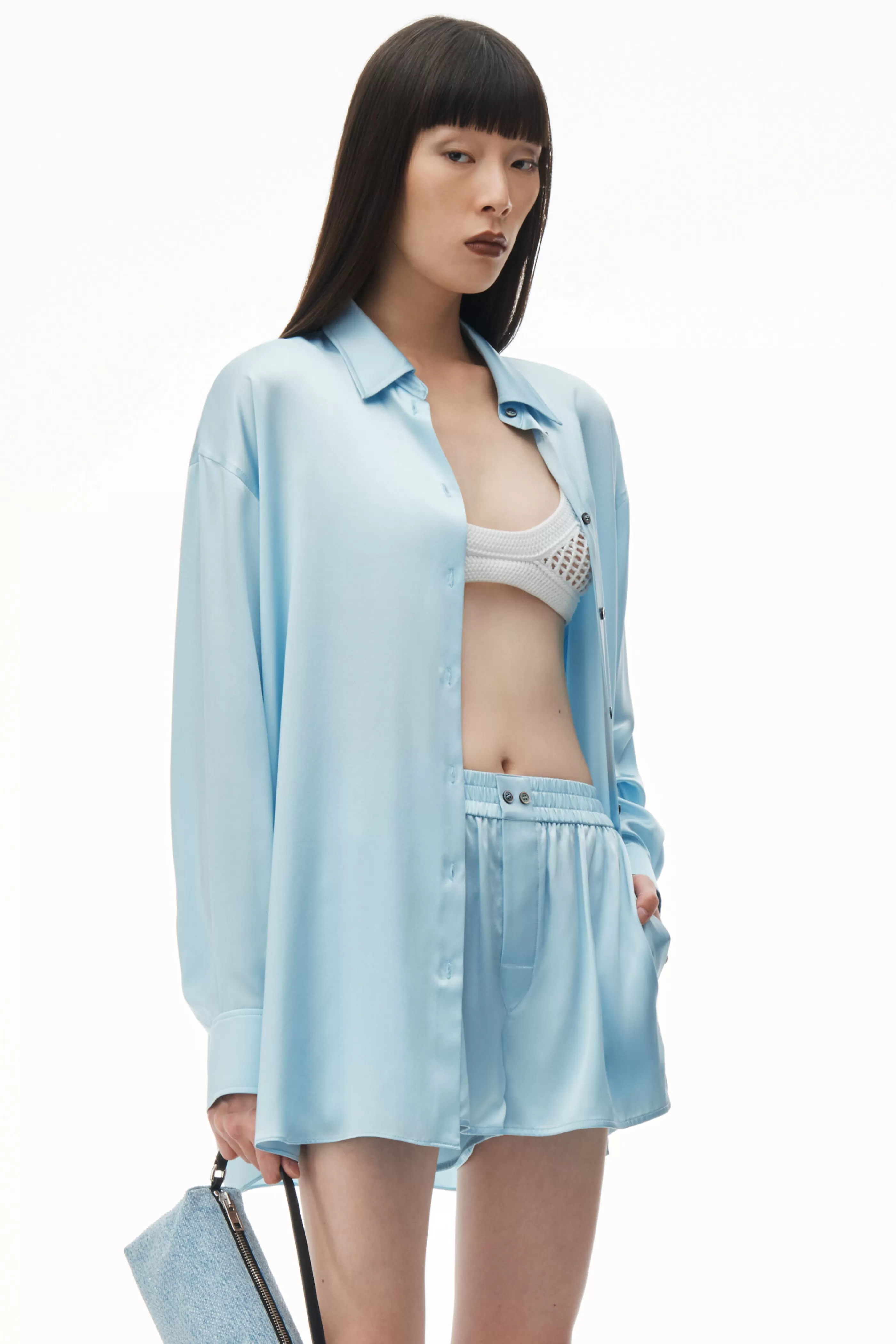 Women Alexander Wang Alexanderwang Logo Cutout Shirt In Silk Charmeuse