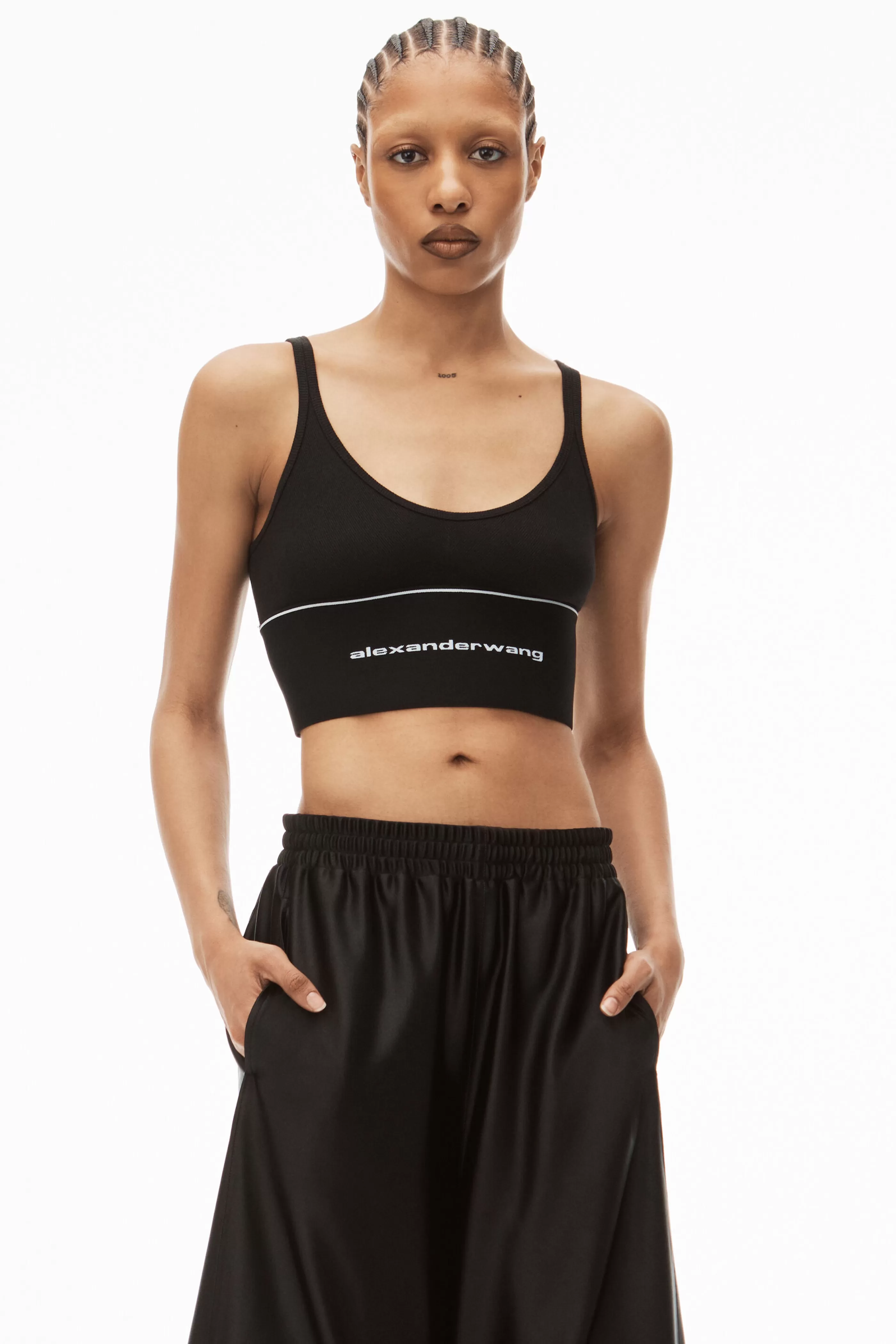 Women Alexander Wang Alexanderwang LOGO ELASTIC BRA IN RIBBED JERSEY   