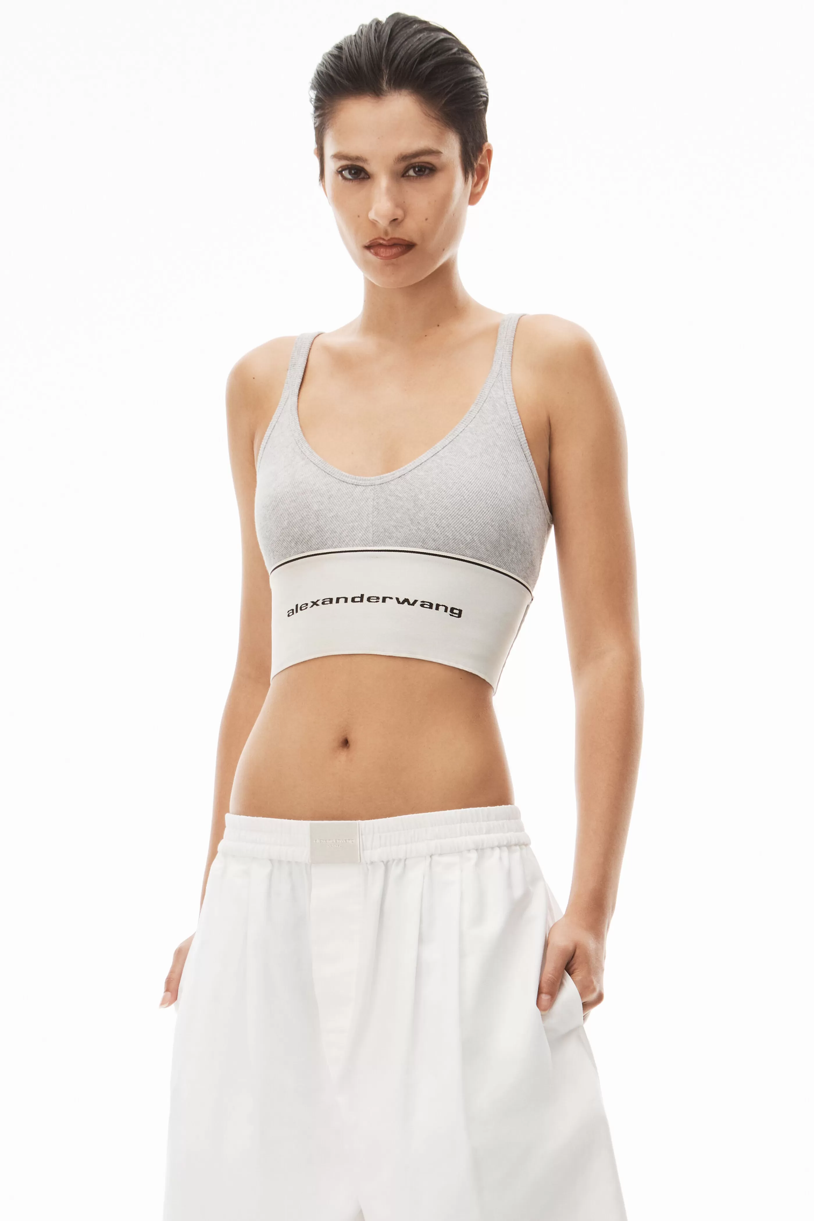 Women Alexander Wang Alexanderwang LOGO ELASTIC BRA IN RIBBED JERSEY