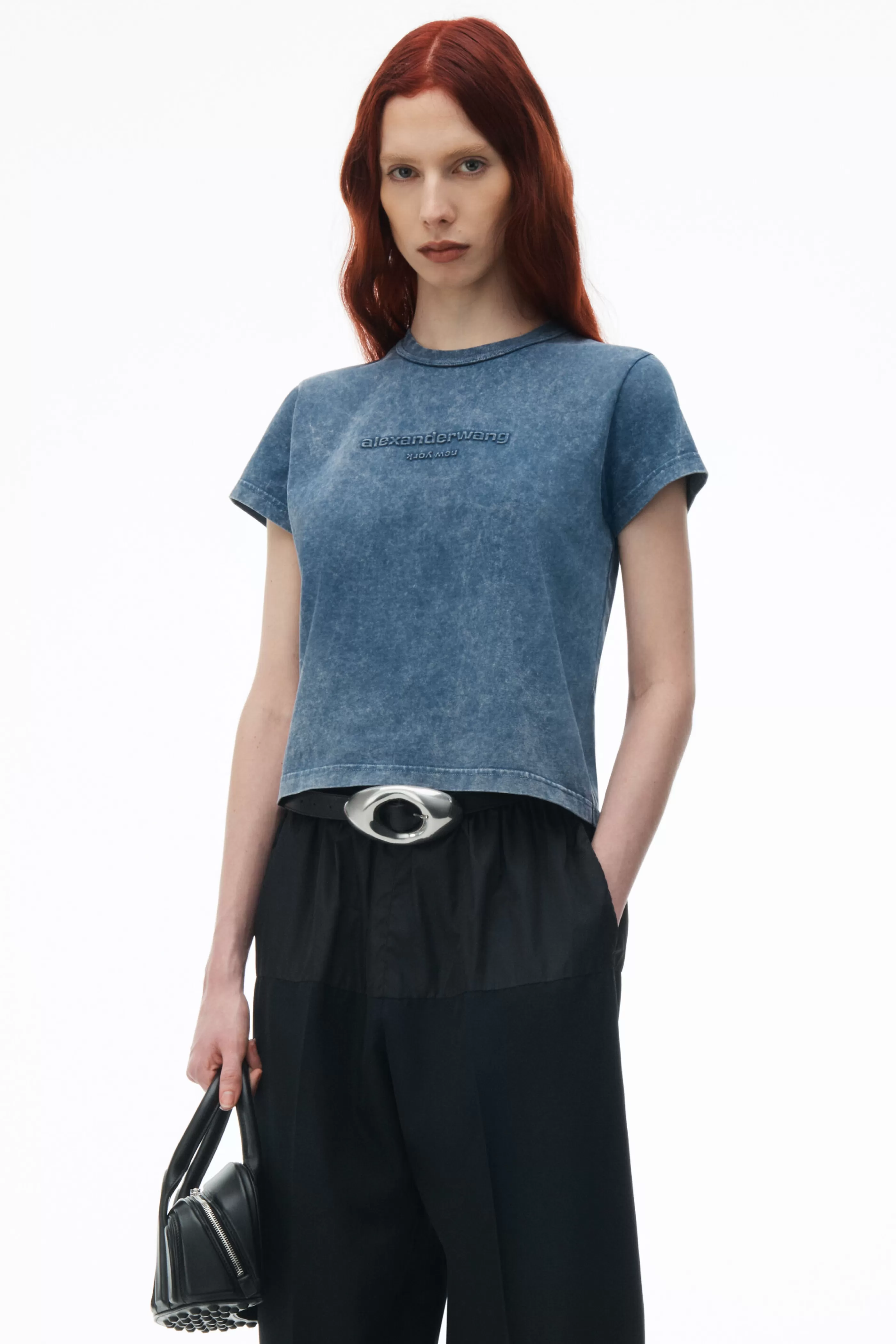 Women Alexander Wang Alexanderwang LOGO EMBOSSED ACID WASH SHRUNKEN TEE