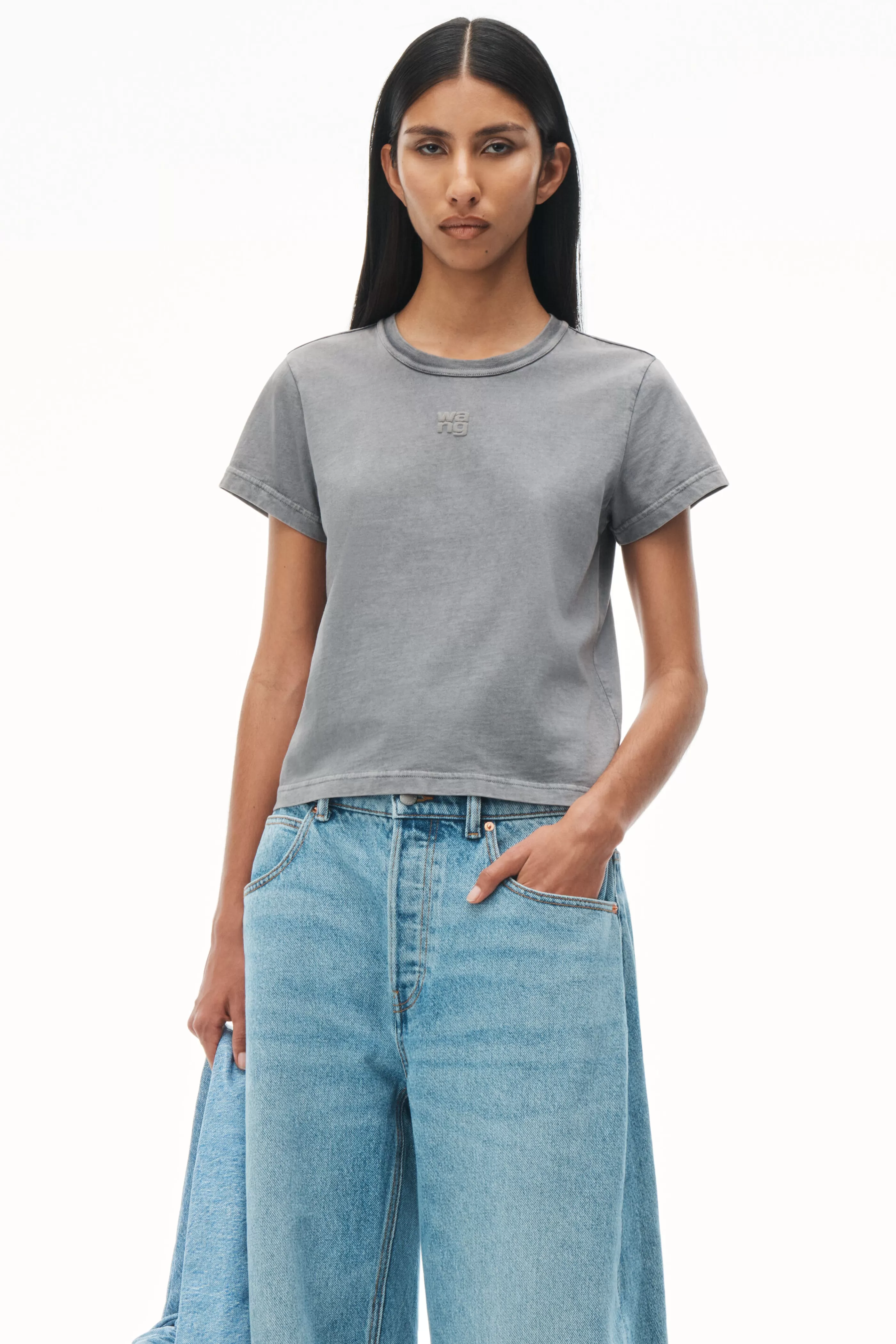 Women Alexander Wang Alexanderwang Logo Shrunken Tee In Cotton Jersey