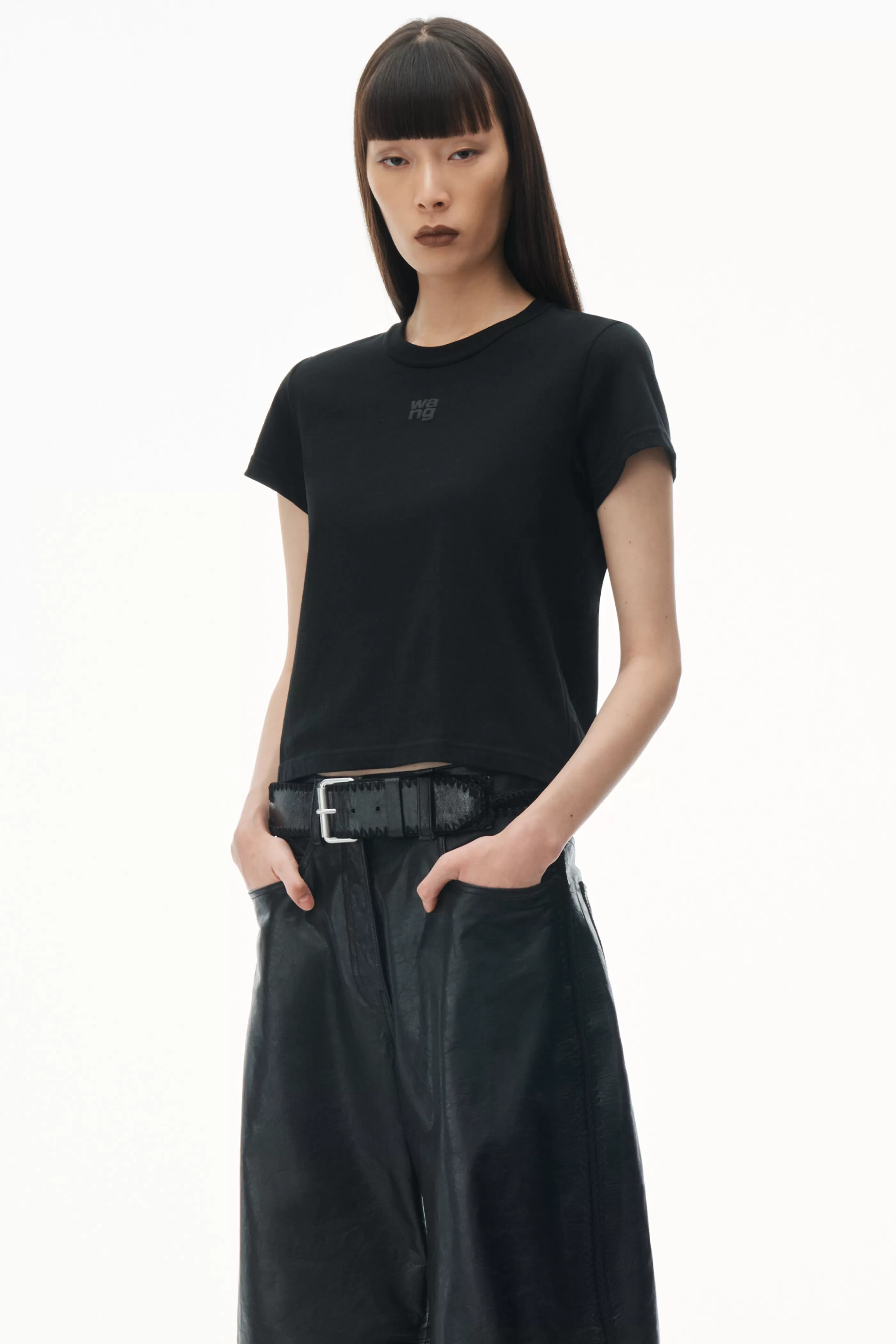 Women Alexander Wang Alexanderwang Logo Shrunken Tee In Cotton Jersey