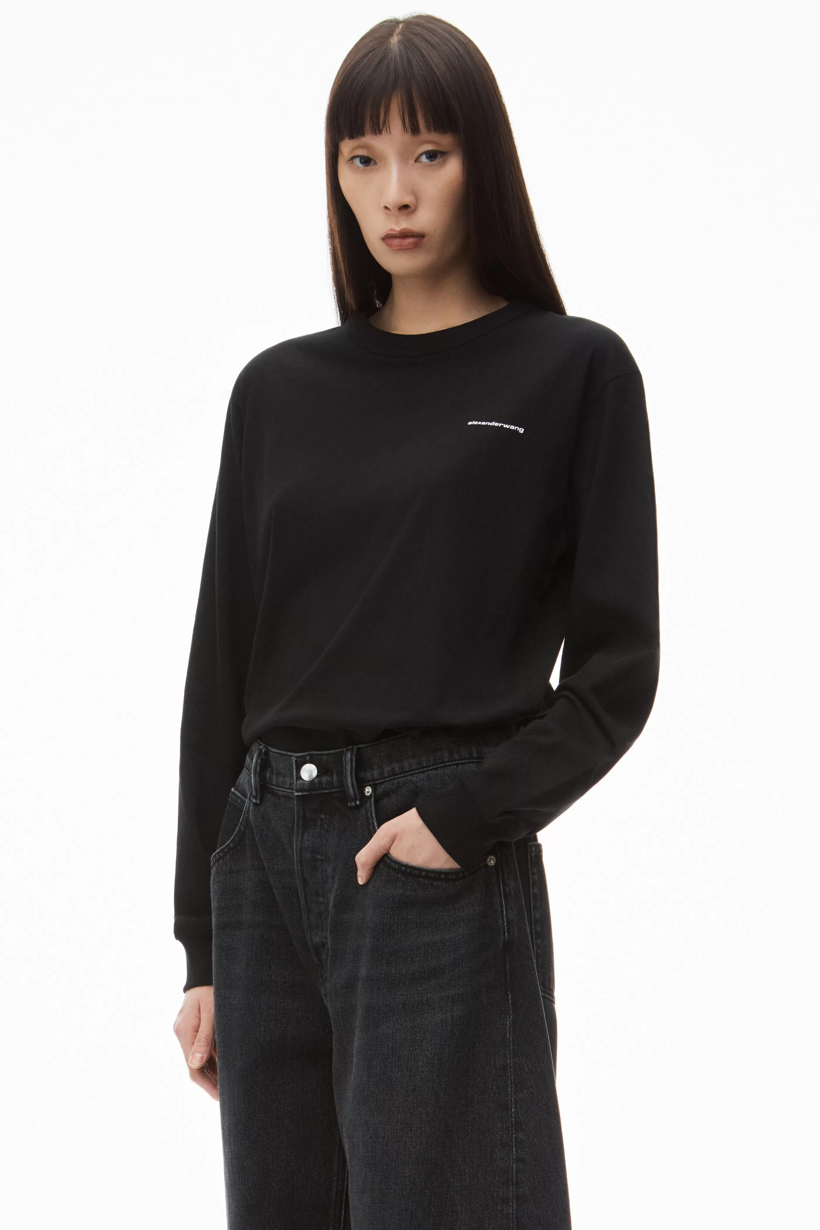 Women Alexander Wang Alexanderwang LONG-SLEEVE TEE IN HIGH TWIST JERSEY