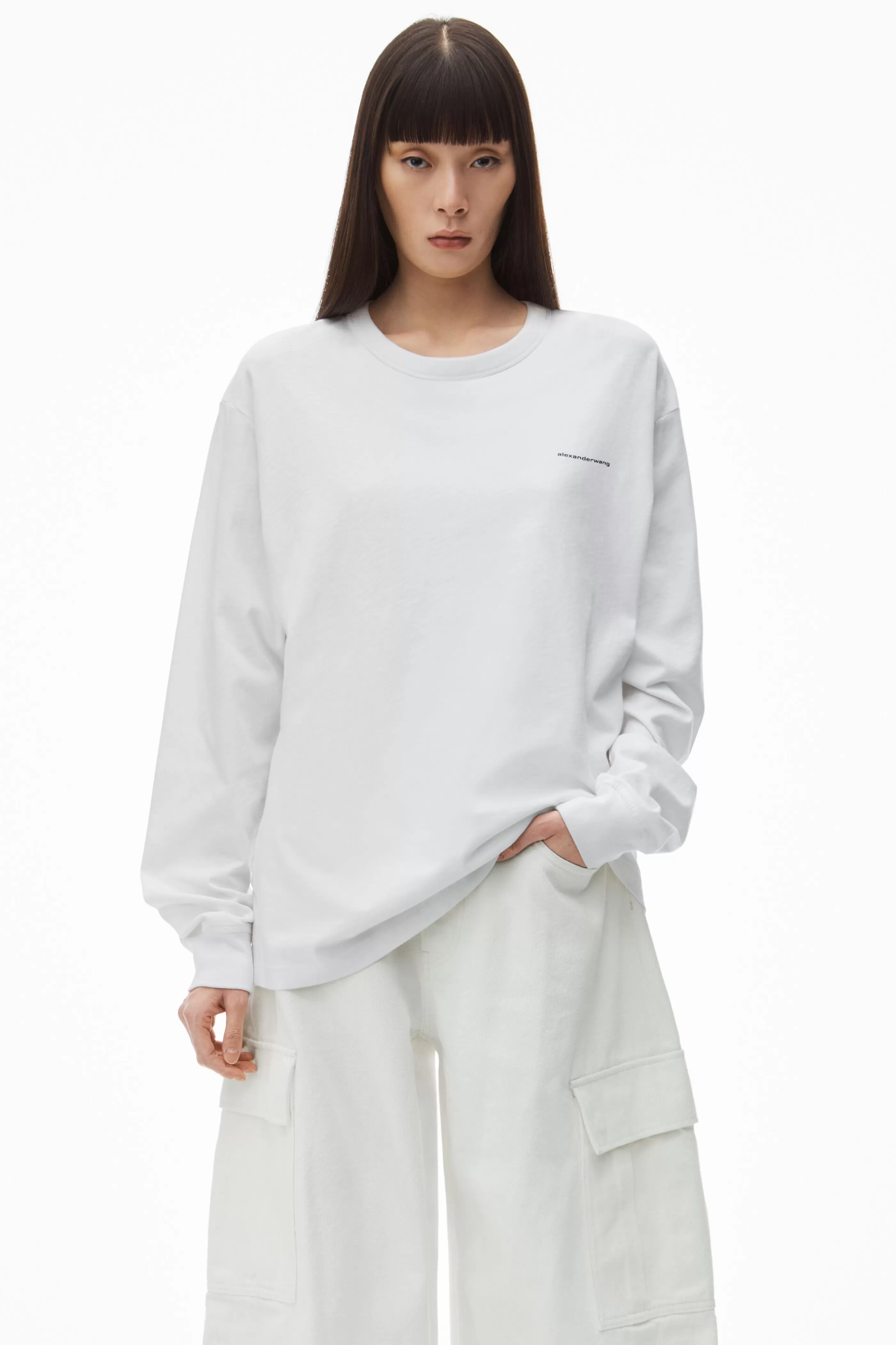 Women Alexander Wang Alexanderwang LONG-SLEEVE TEE IN HIGH TWIST JERSEY  