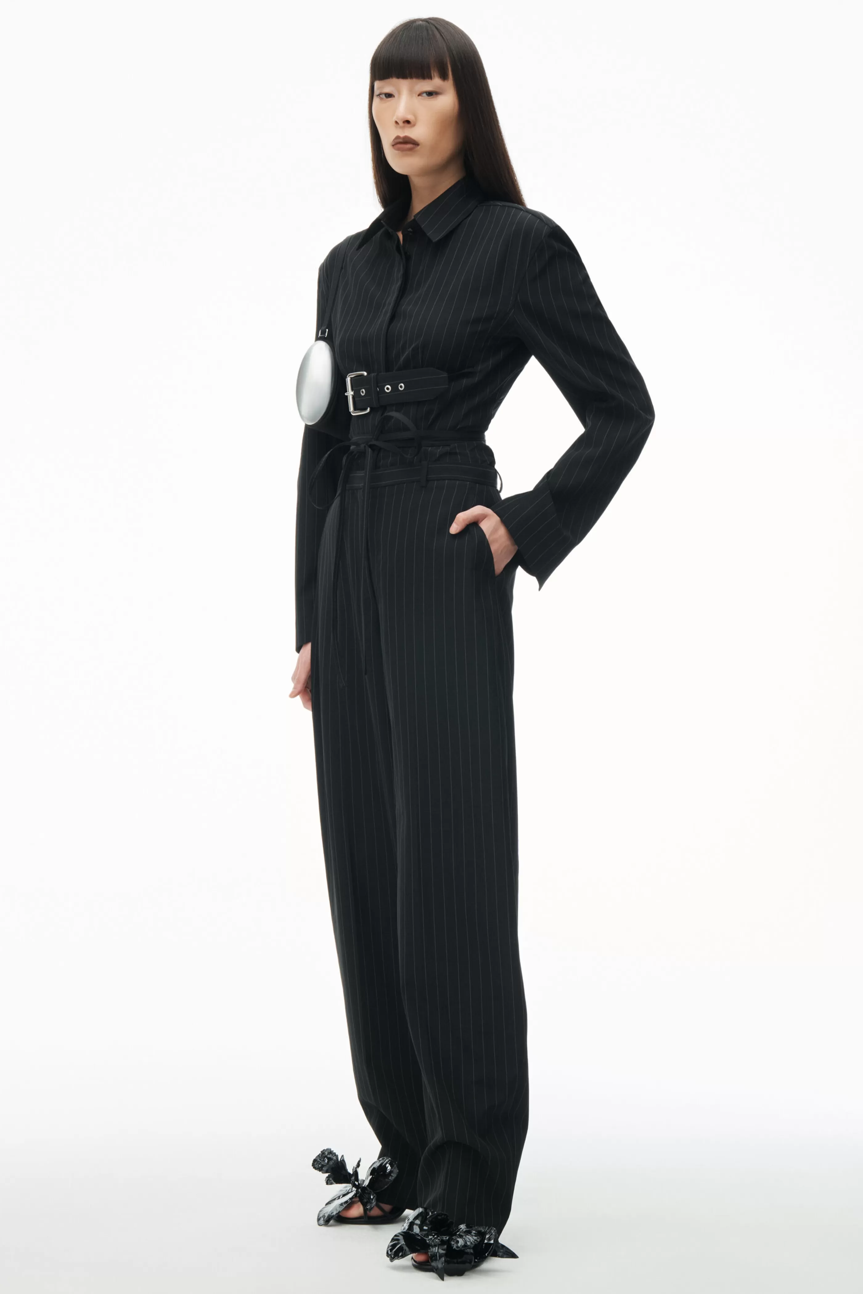 Women Alexander Wang Alexanderwang Low Rise Trouser In Pinstripe Wool