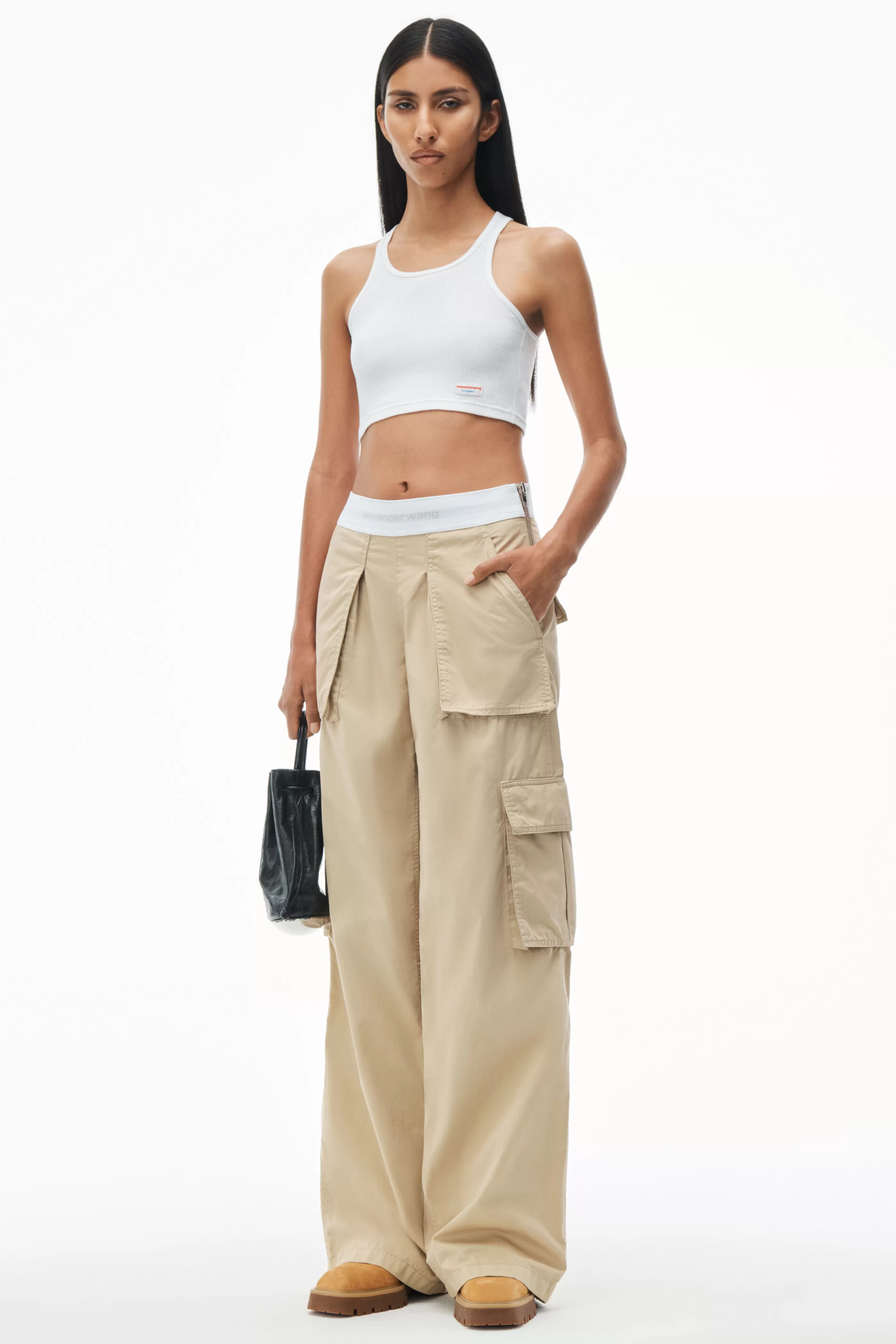 Women Alexander Wang Alexanderwang Mid-Rise Cargo Rave Pants In Cotton Twill